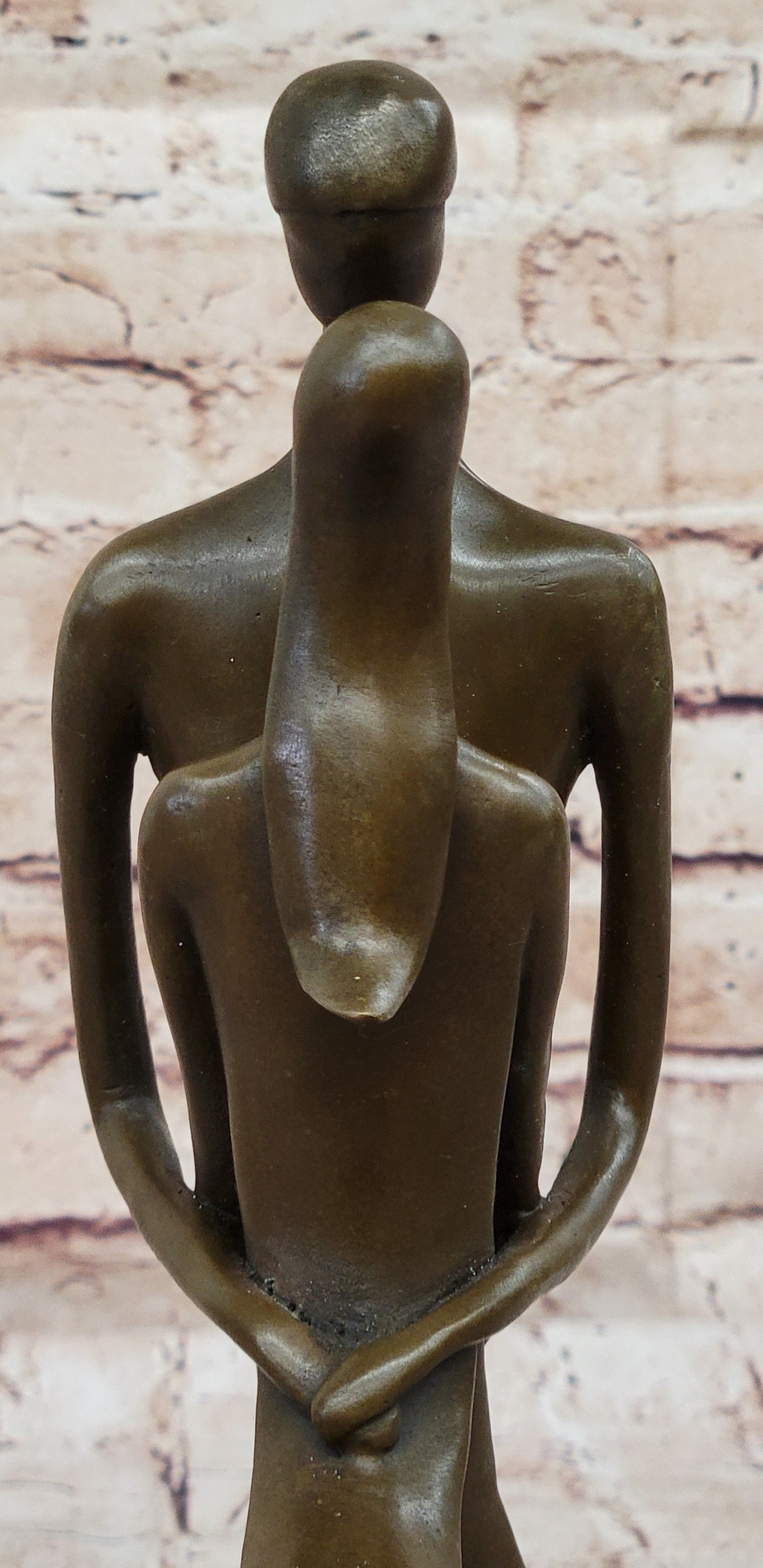 Signed Modern Art Abstract Two Lovebirds Sharing a Moment Bronze Sculpture Gift