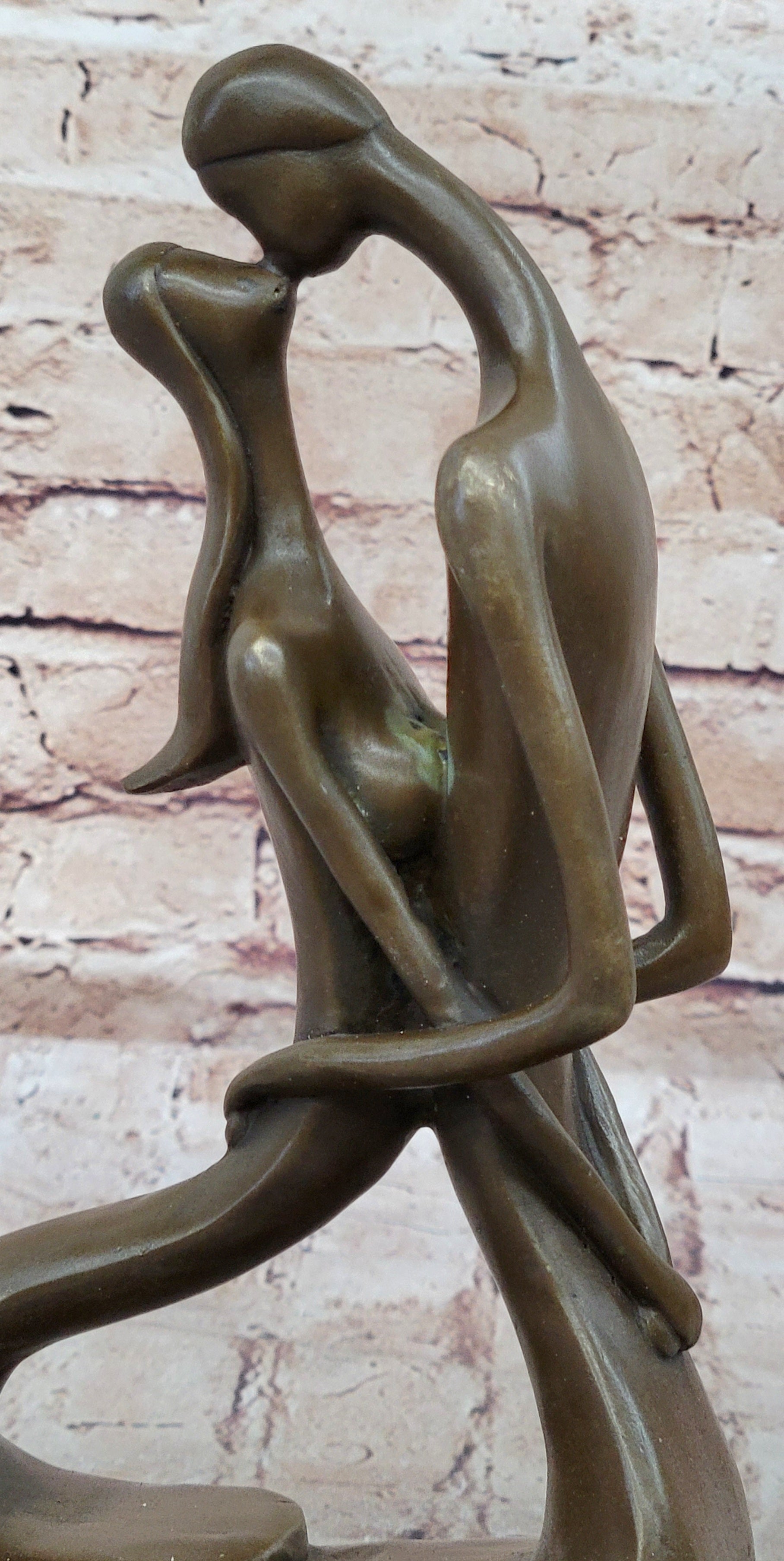 Signed Modern Art Abstract Two Lovebirds Sharing a Moment Bronze Sculpture Gift