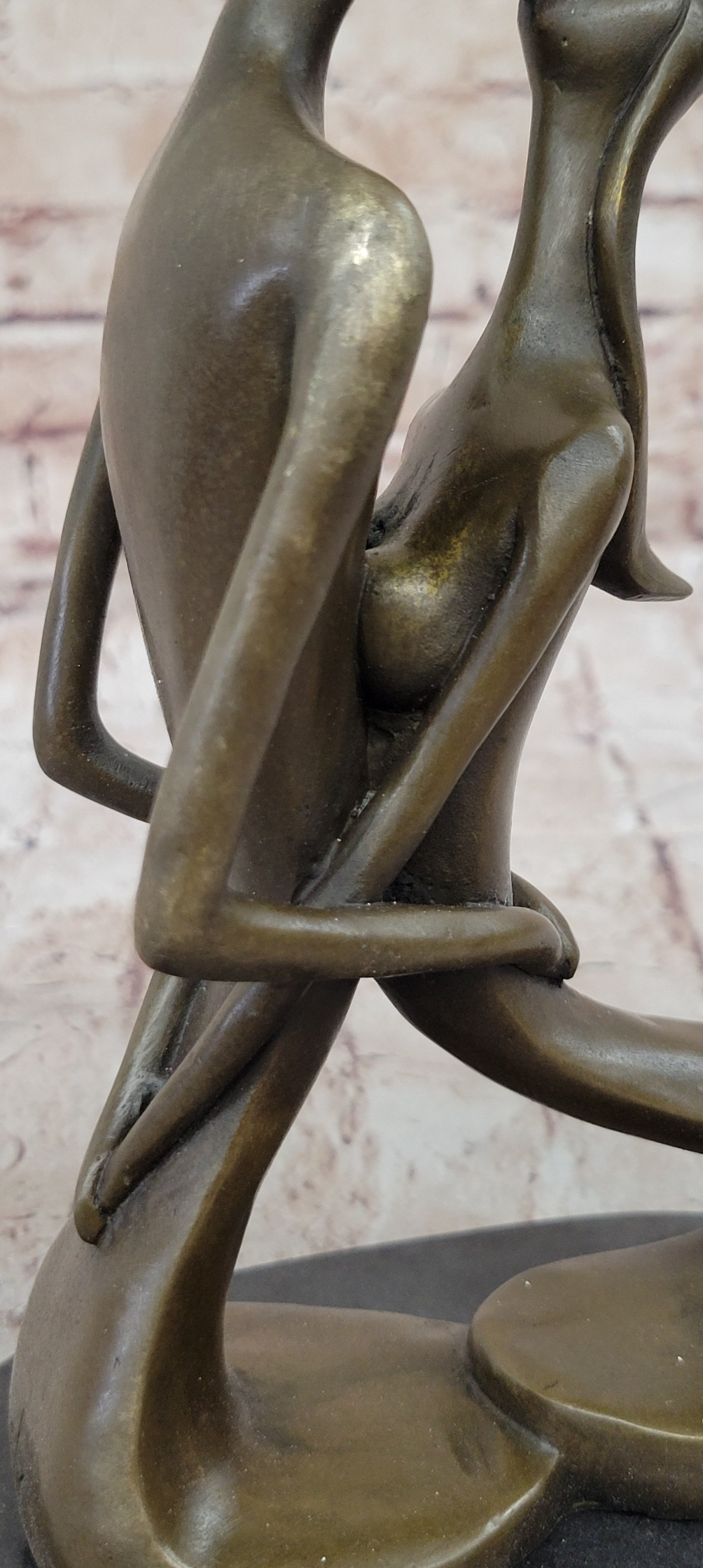 Signed Modern Art Abstract Two Lovebirds Sharing a Moment Bronze Sculpture Gift