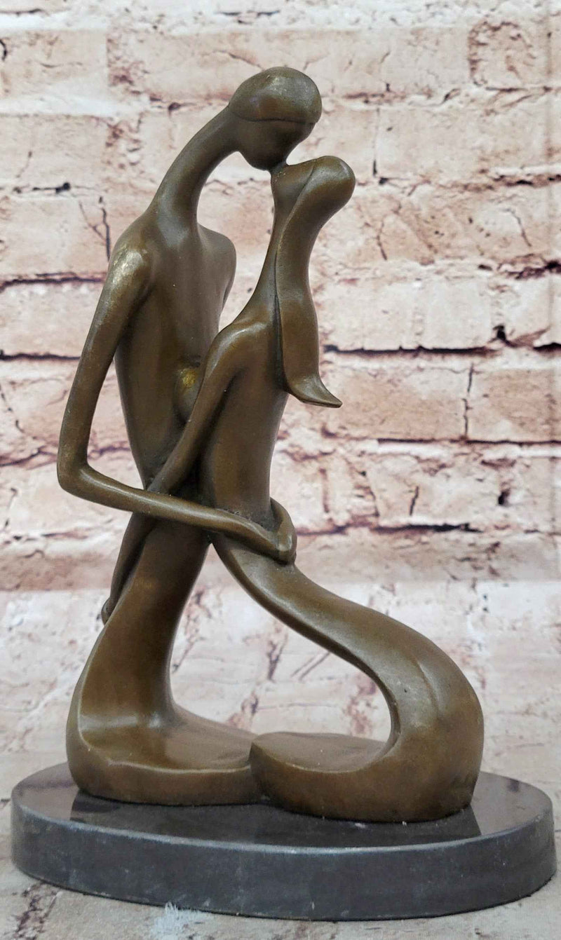 Signed Modern Art Abstract Two Lovebirds Sharing a Moment Bronze Sculpture Gift