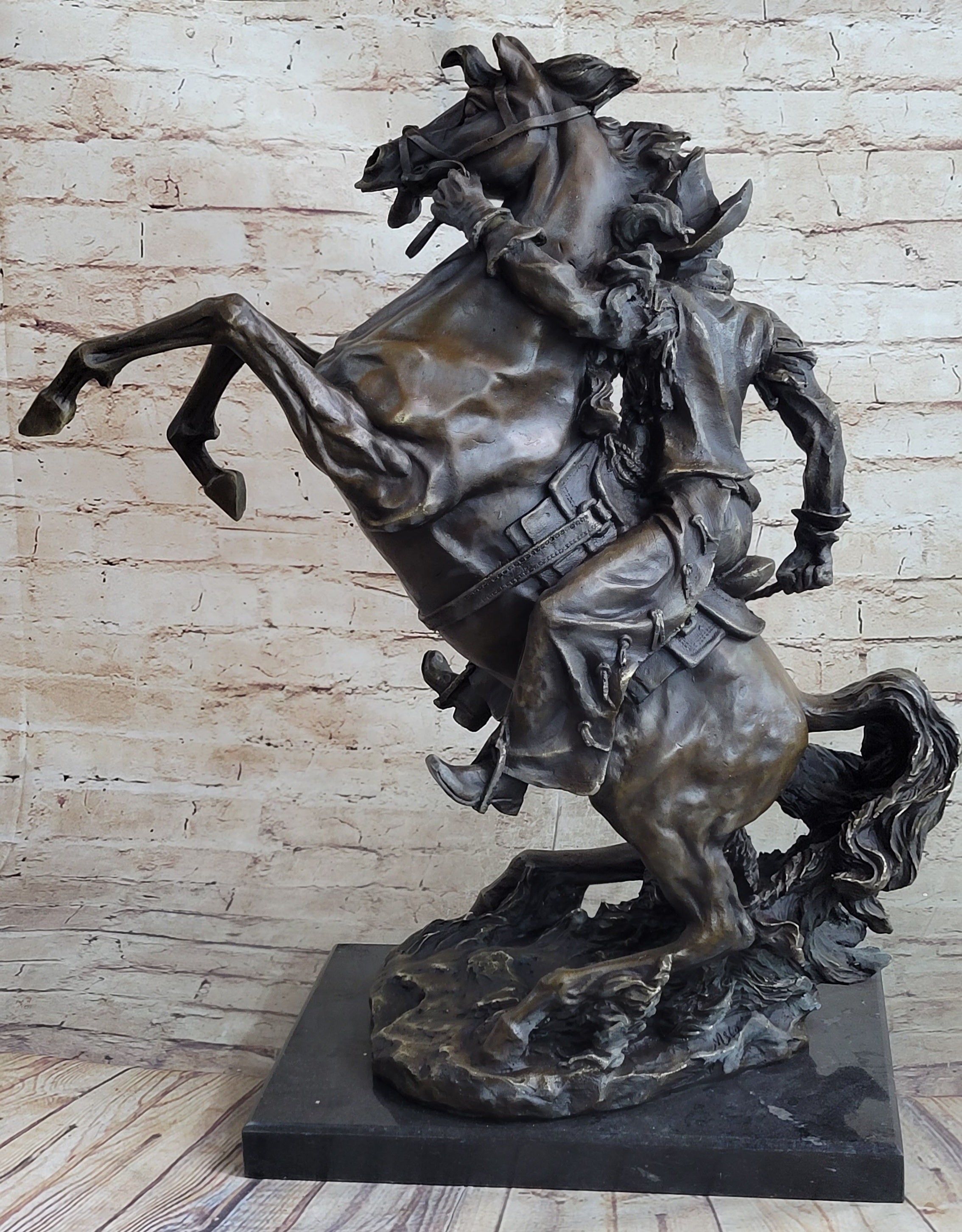 Handmade Massive Signed Real Rearing Arabian Horse Wild Bronze Sculpture Statue