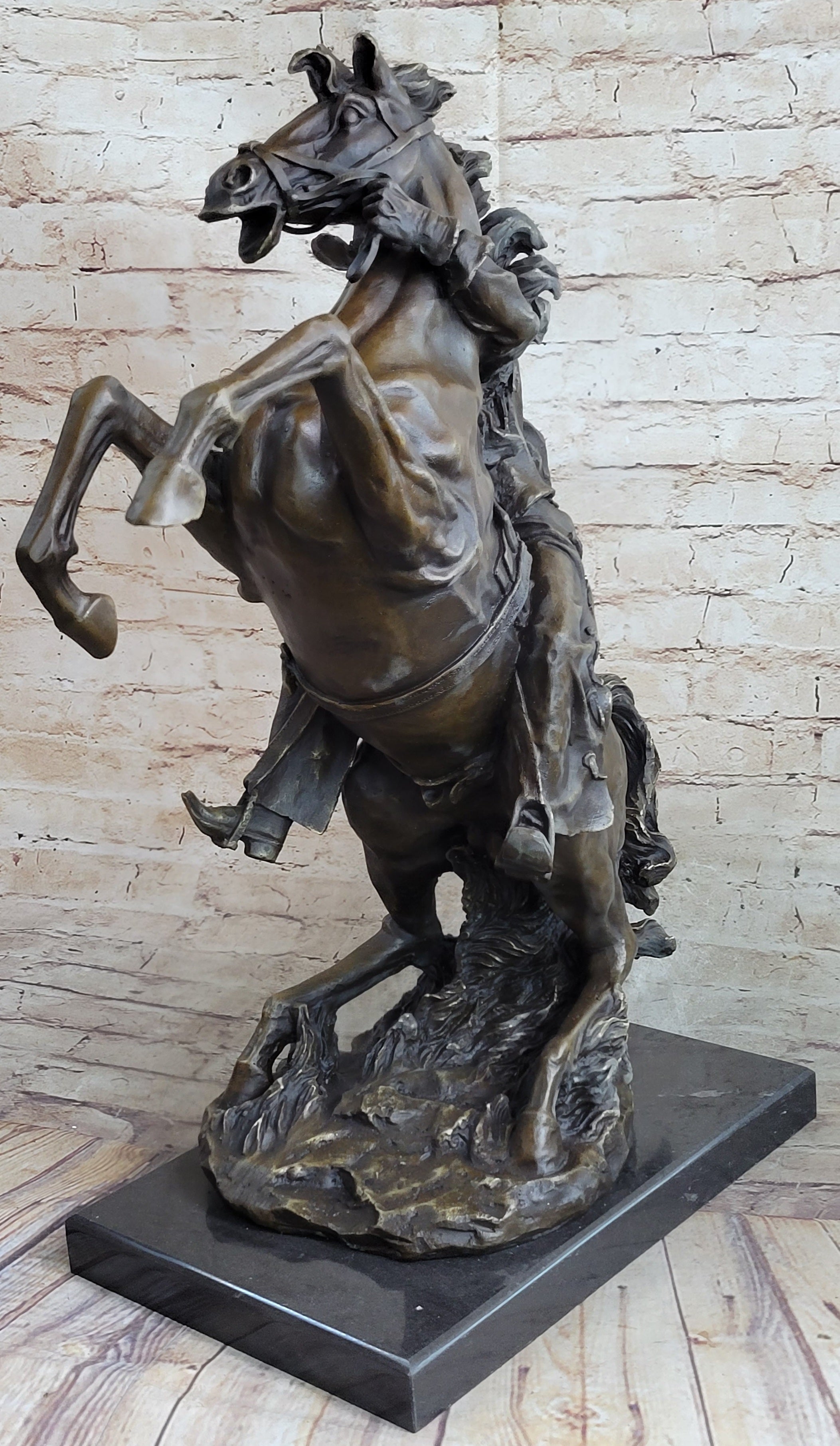 Handmade Massive Signed Real Rearing Arabian Horse Wild Bronze Sculpture Statue