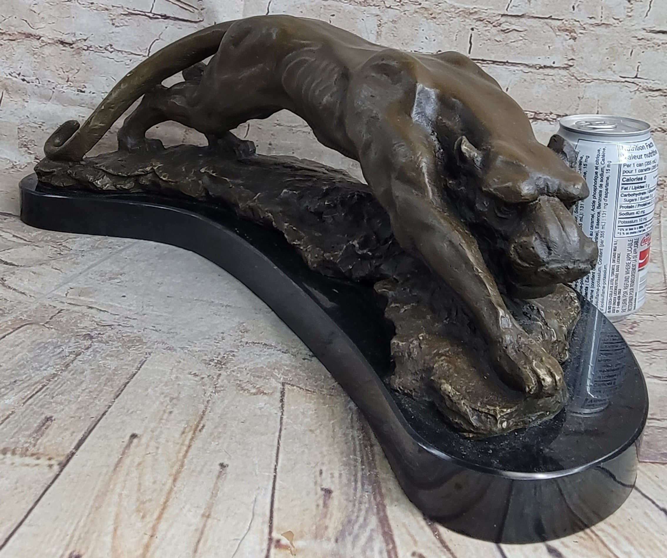 Waking Panther Mountain Lion Puma Big Cat Bronze Statue Sculpture on Marble Base
