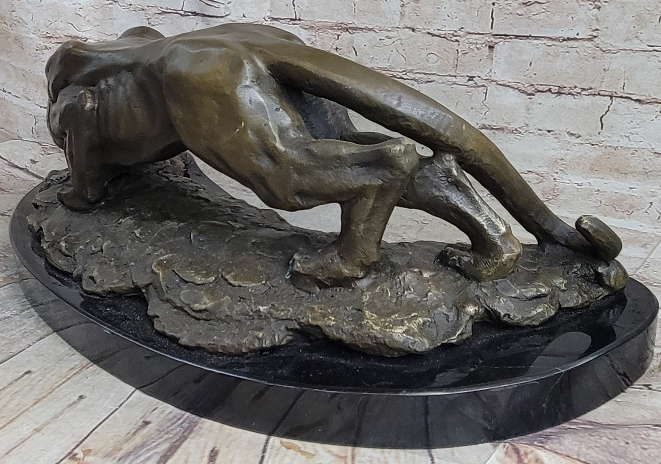 Waking Panther Mountain Lion Puma Big Cat Bronze Statue Sculpture on Marble Base
