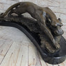 Waking Panther Mountain Lion Puma Big Cat Bronze Statue Sculpture on Marble Base