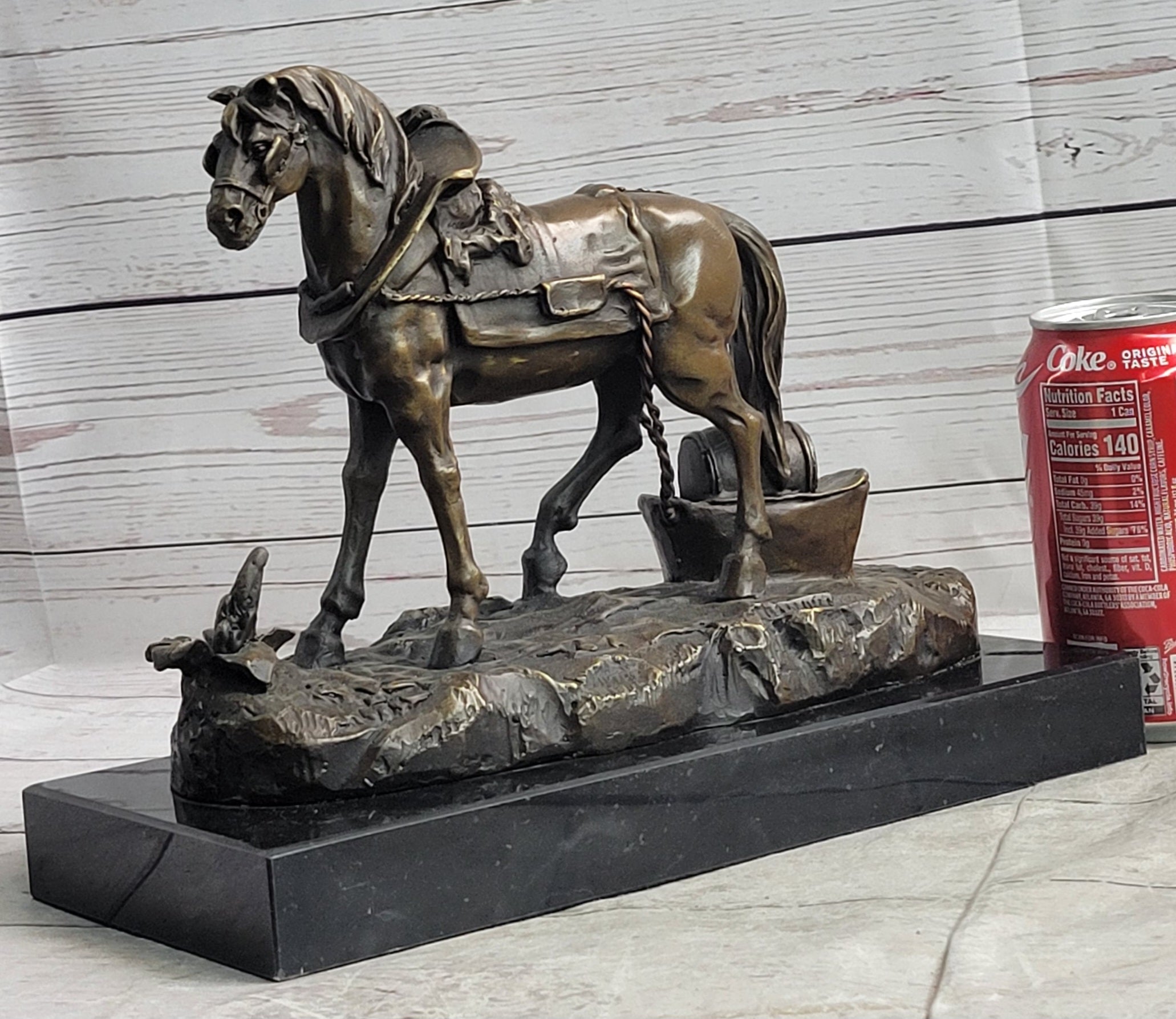 Working Draft Horse Bronze Sculpture Statue Figure Signed Art on Marble Base
