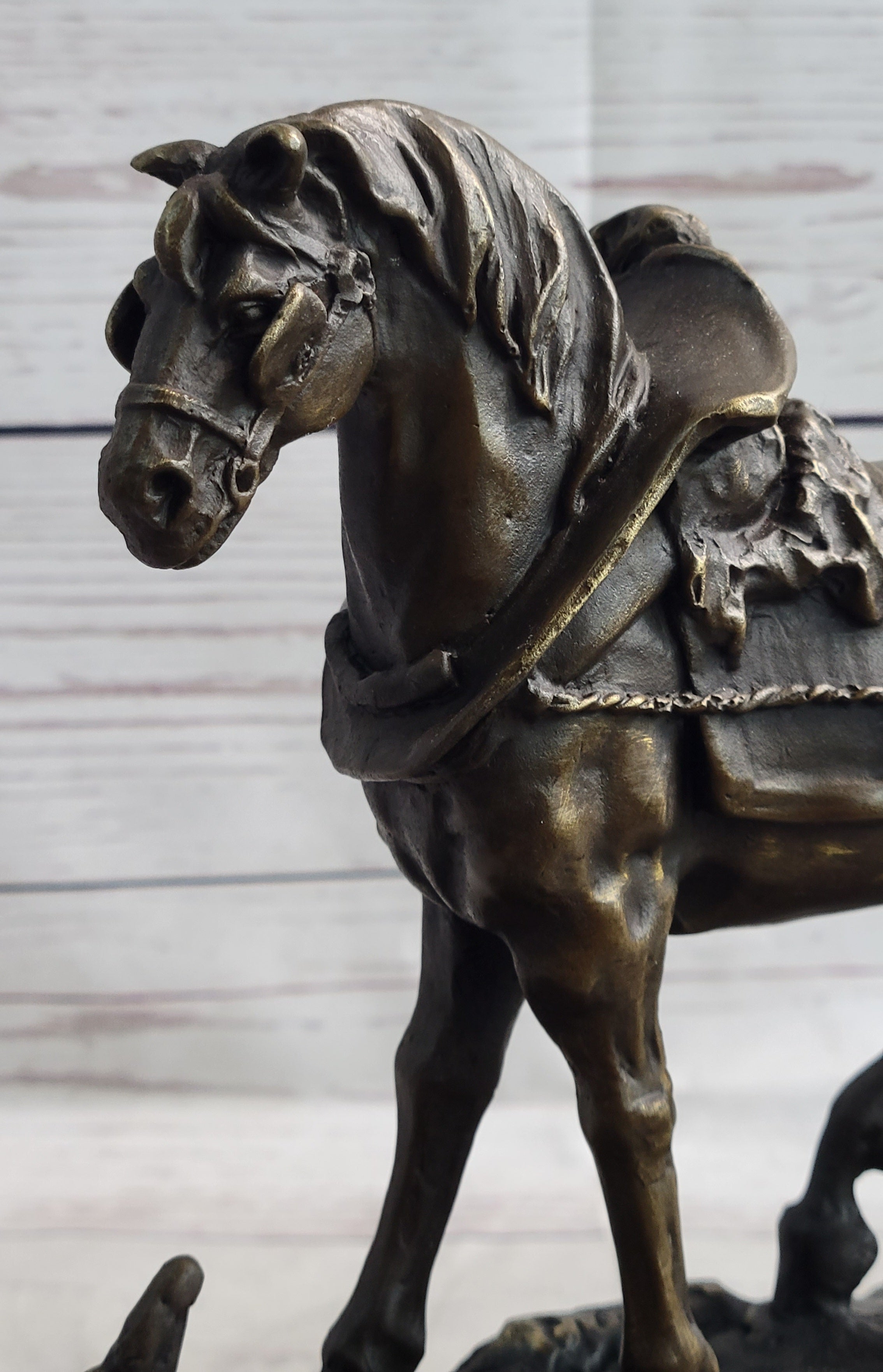 Working Draft Horse Bronze Sculpture Statue Figure Signed Art on Marble Base