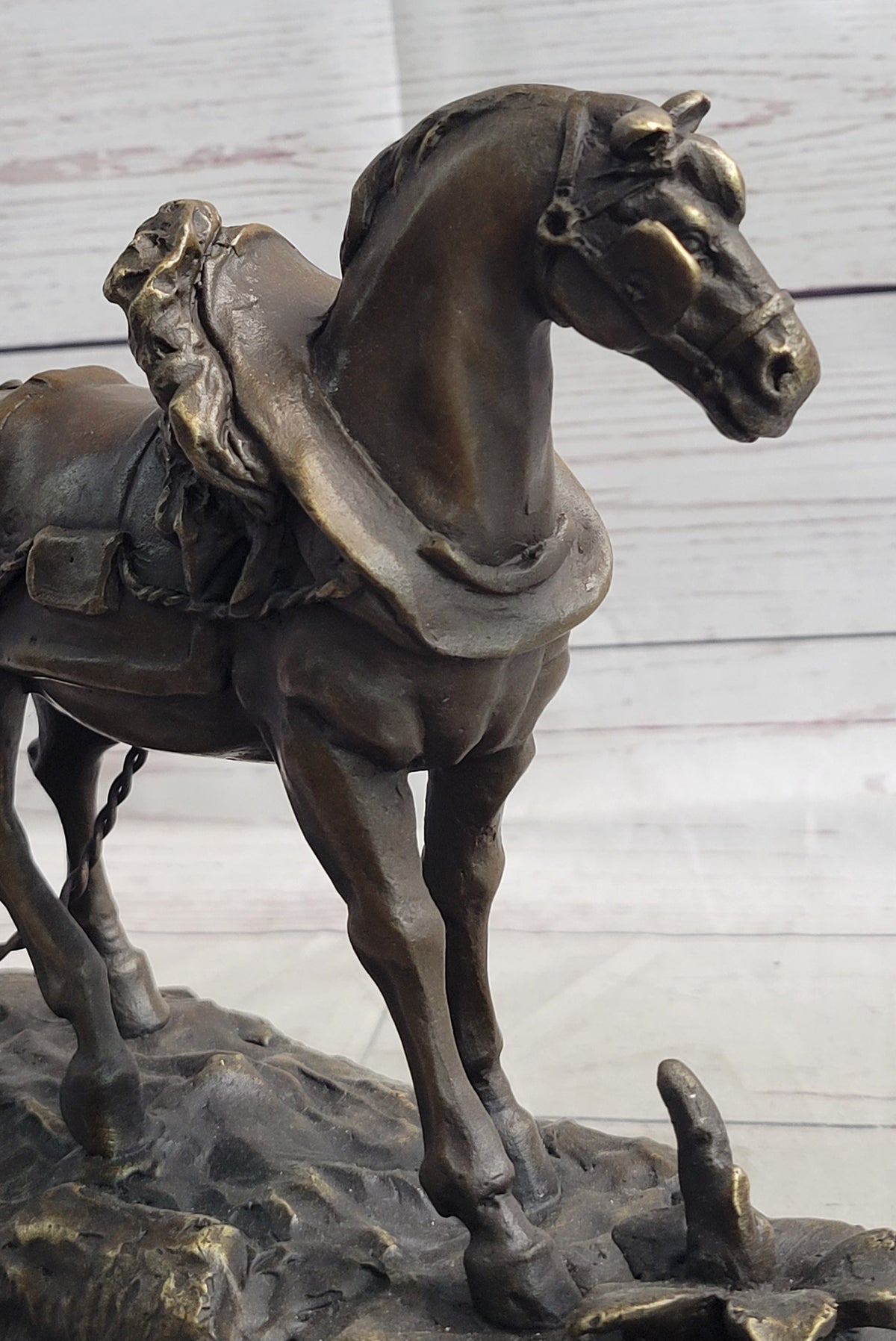 Working Draft Horse Bronze Sculpture Statue Figure Signed Art on Marble Base