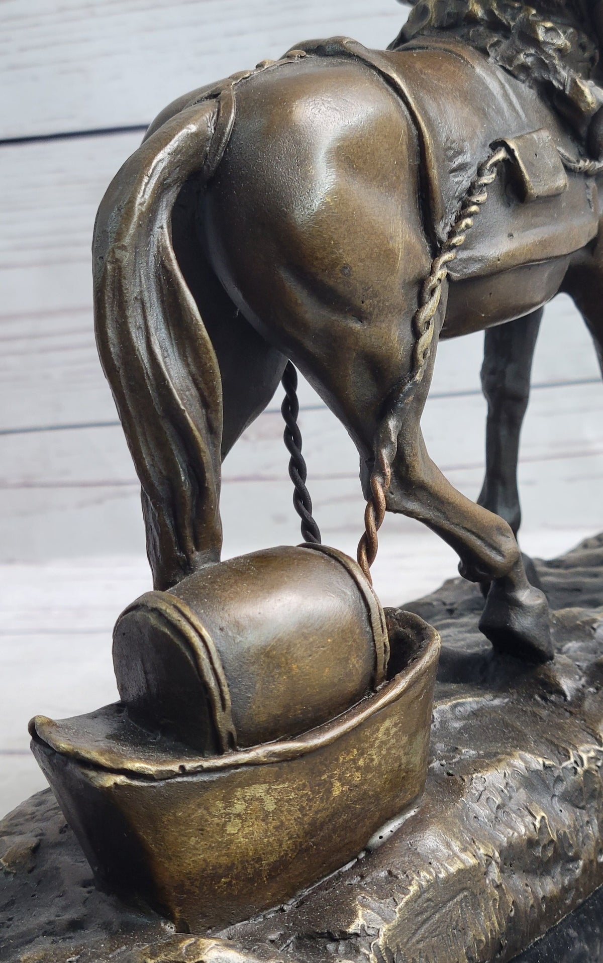 Working Draft Horse Bronze Sculpture Statue Figure Signed Art on Marble Base