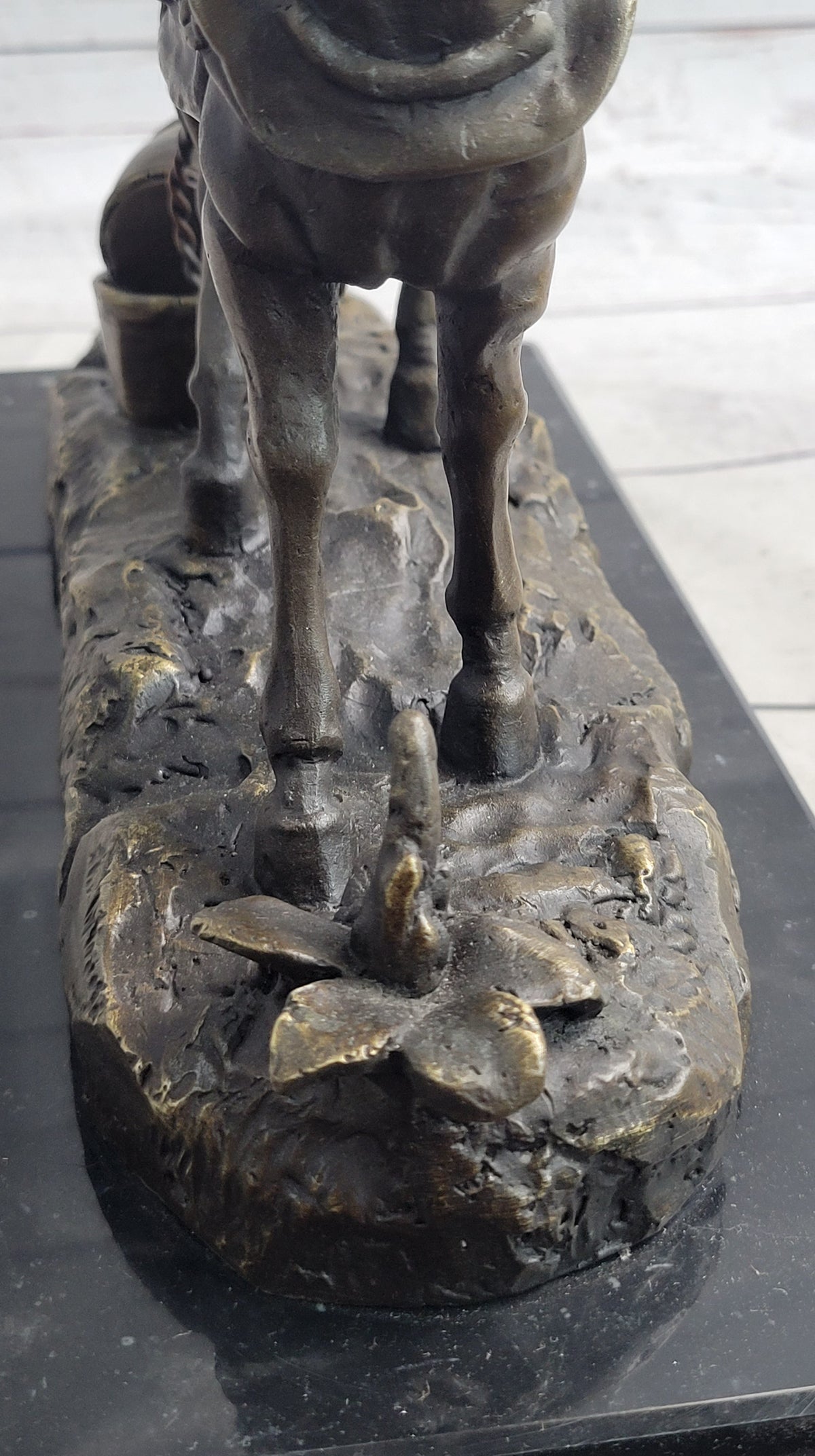 Working Draft Horse Bronze Sculpture Statue Figure Signed Art on Marble Base