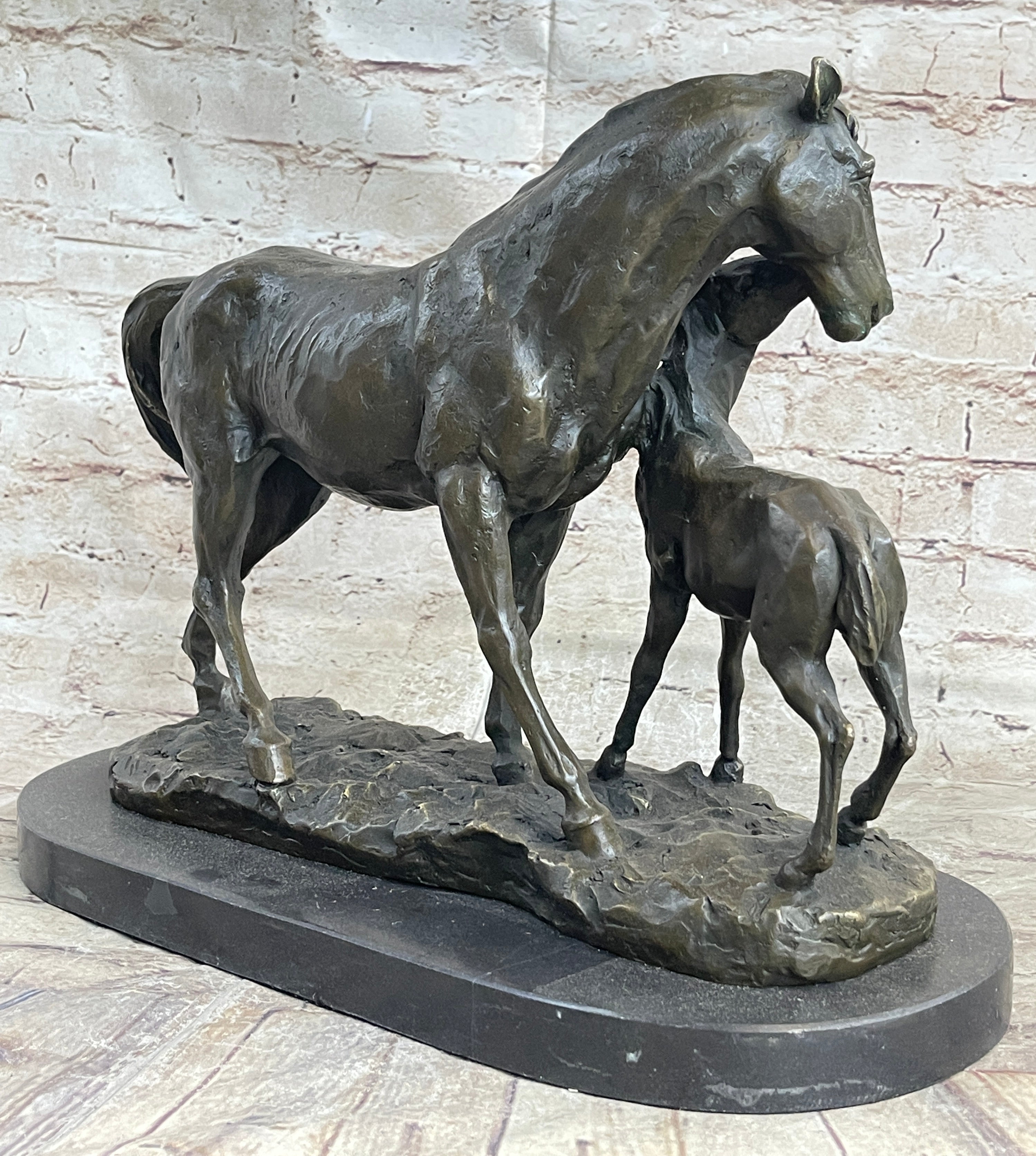 Horse & Foal Bronze Statue Sculpture Equestrian Stables Barn Decor Original Milo