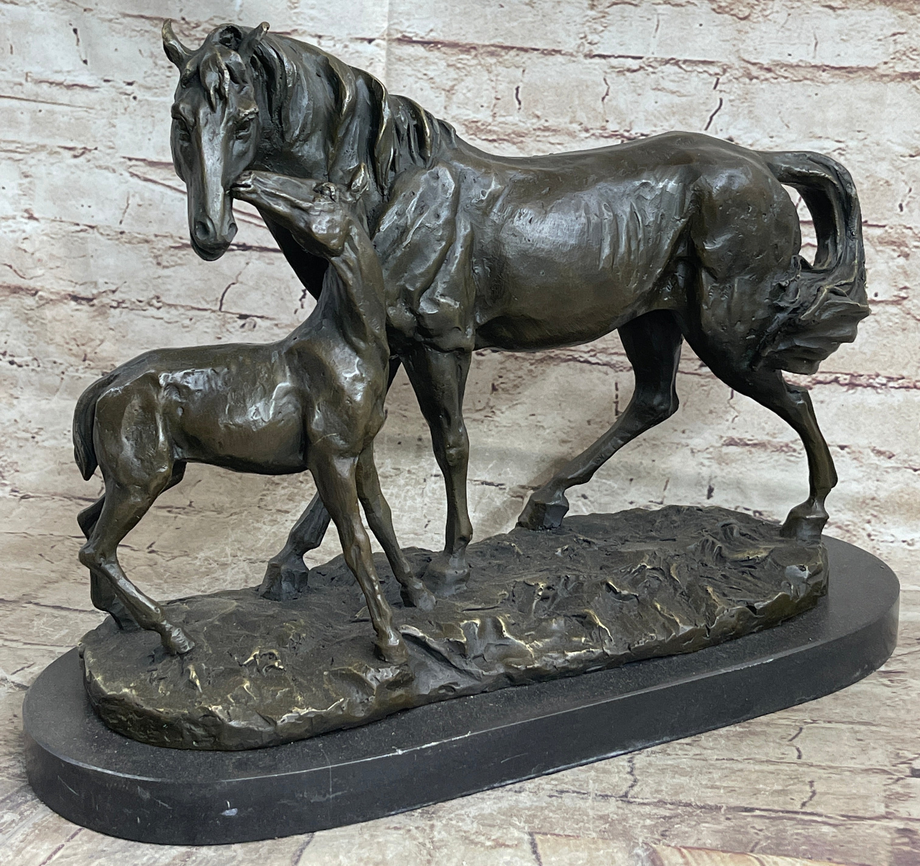 Horse & Foal Bronze Statue Sculpture Equestrian Stables Barn Decor Original Milo