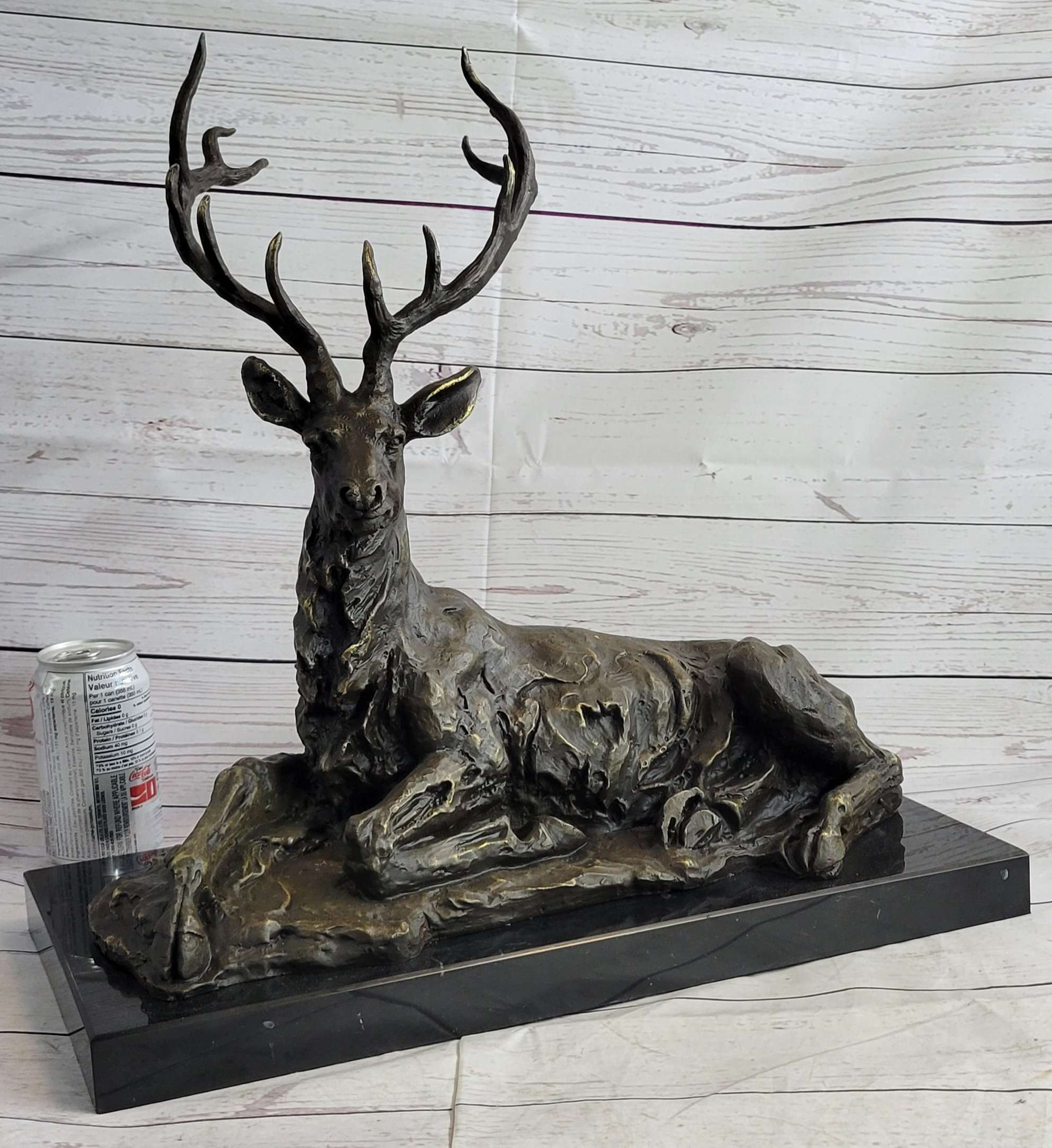 Handmade Stag Elk Deer Buck Hunter Bronze Marble Statue Sportsman Wildlife Art