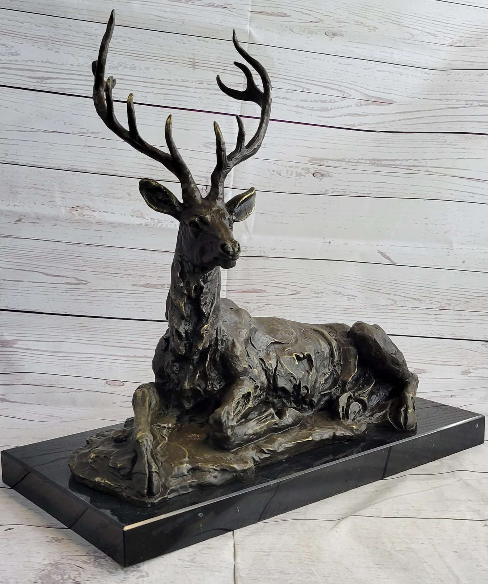 Handmade Stag Elk Deer Buck Hunter Bronze Marble Statue Sportsman Wildlife Art