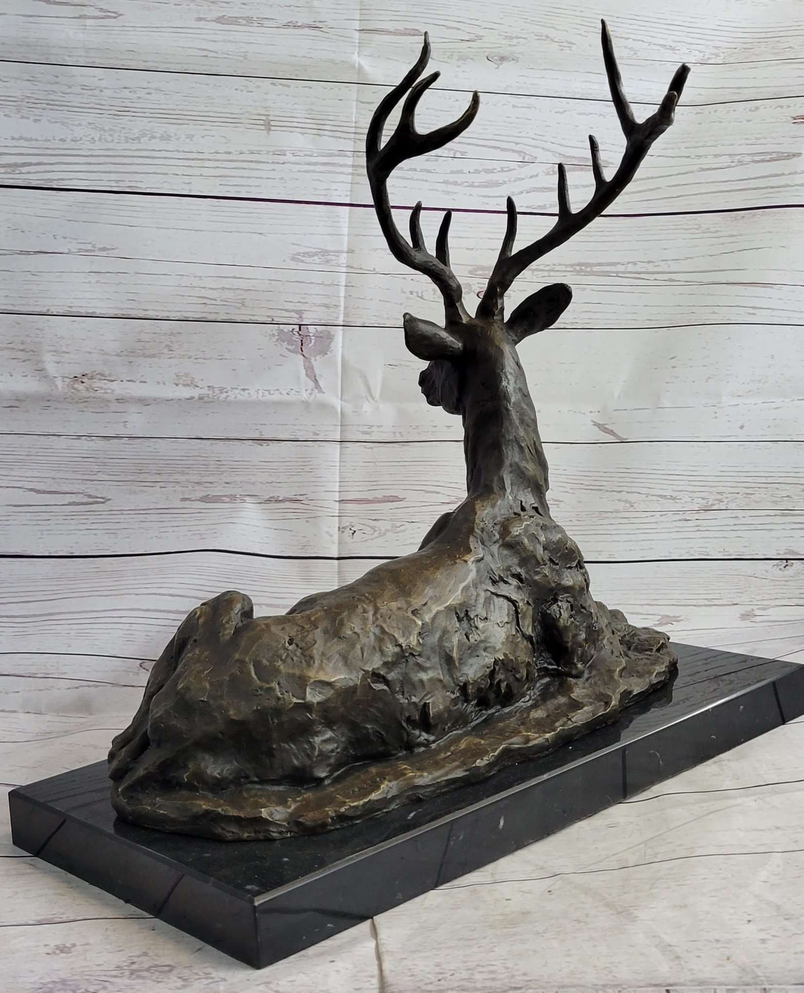 Handmade Stag Elk Deer Buck Hunter Bronze Marble Statue Sportsman Wildlife Art