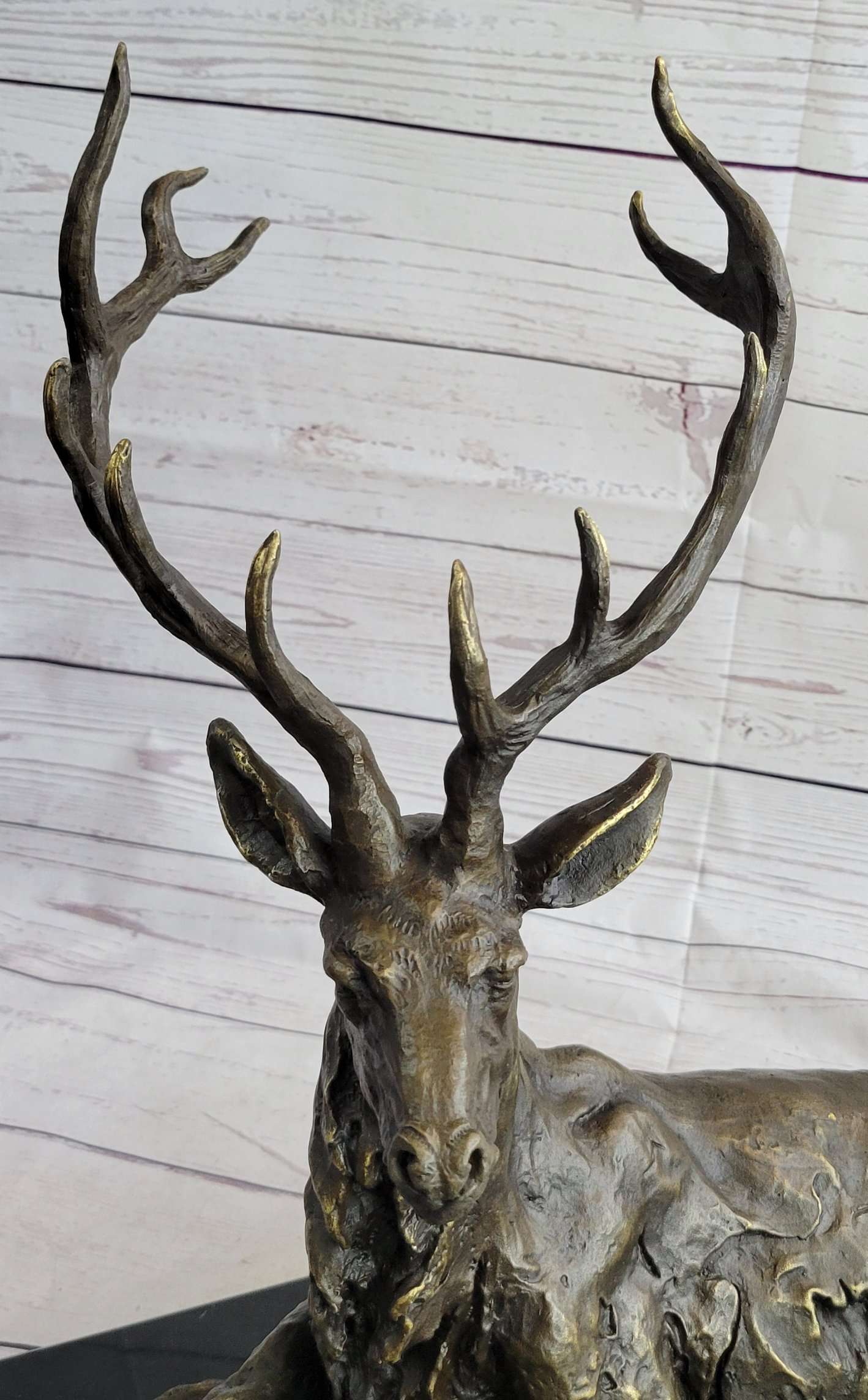 Handmade Stag Elk Deer Buck Hunter Bronze Marble Statue Sportsman Wildlife Art