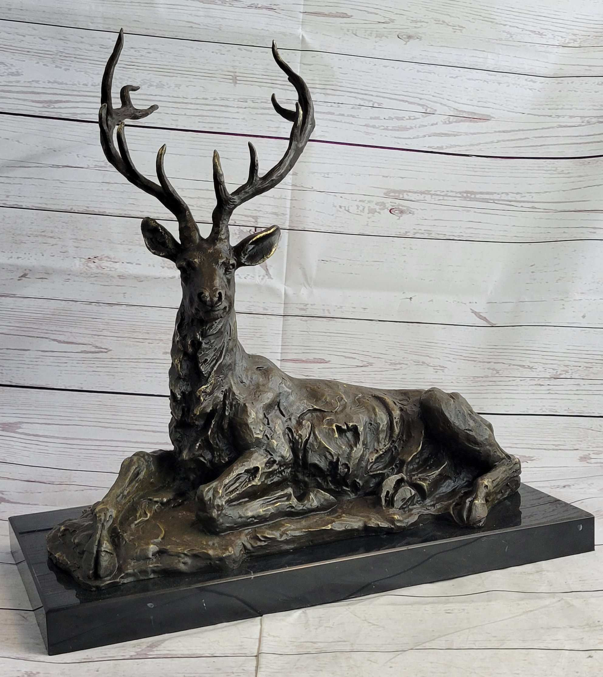 Handmade Stag Elk Deer Buck Hunter Bronze Marble Statue Sportsman Wildlife Art