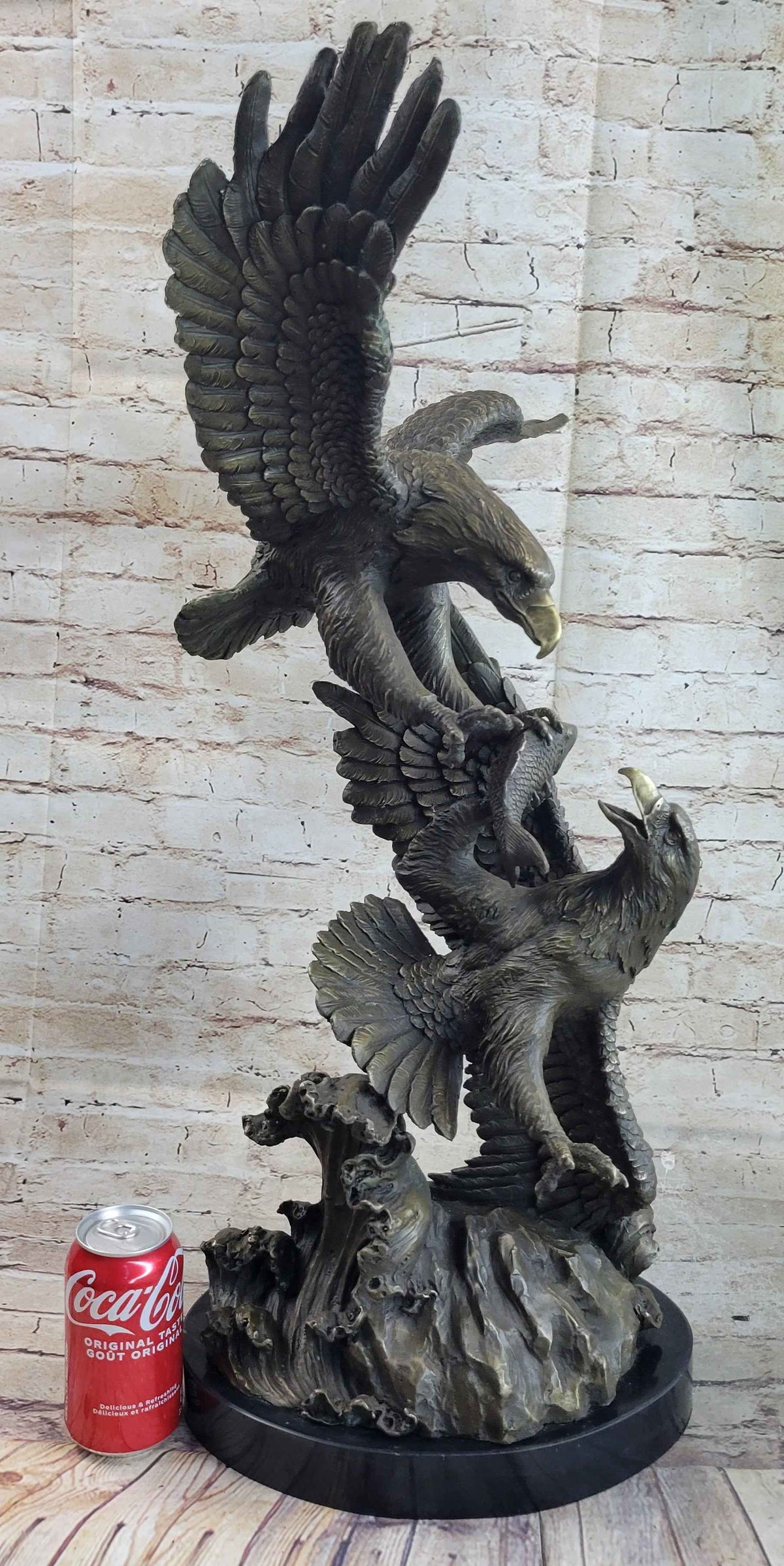 Fighting Eagles Birds Bronze Statue Sculpture Figure Signed Original Marble Base