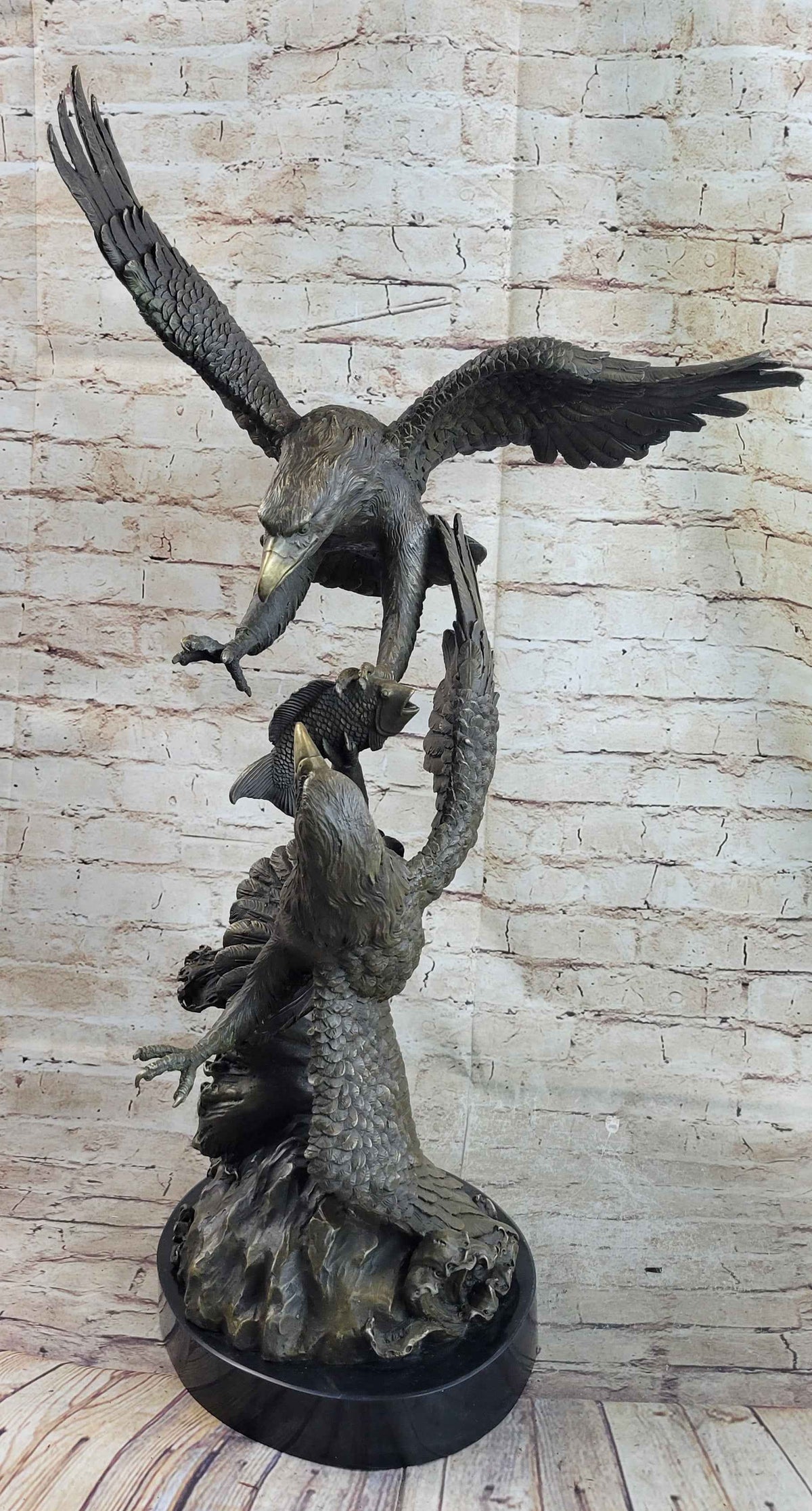 Fighting Eagles Birds Bronze Statue Sculpture Figure Signed Original Marble Base