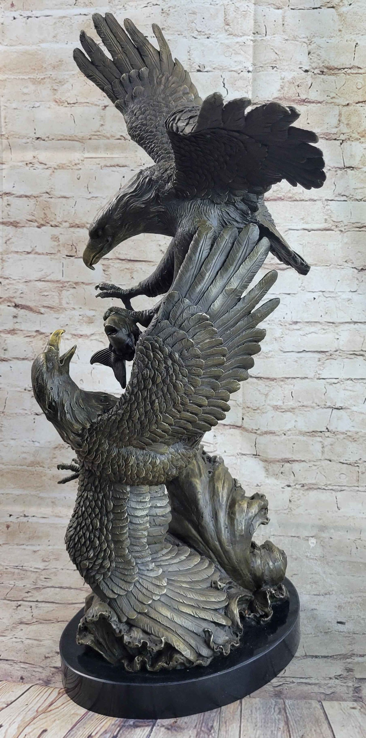 Fighting Eagles Birds Bronze Statue Sculpture Figure Signed Original Marble Base