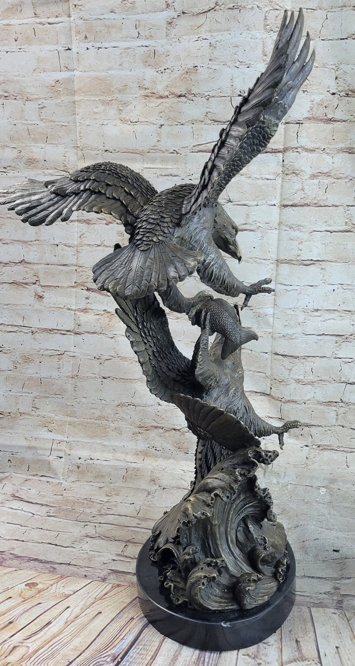 Fighting Eagles Birds Bronze Statue Sculpture Figure Signed Original Marble Base