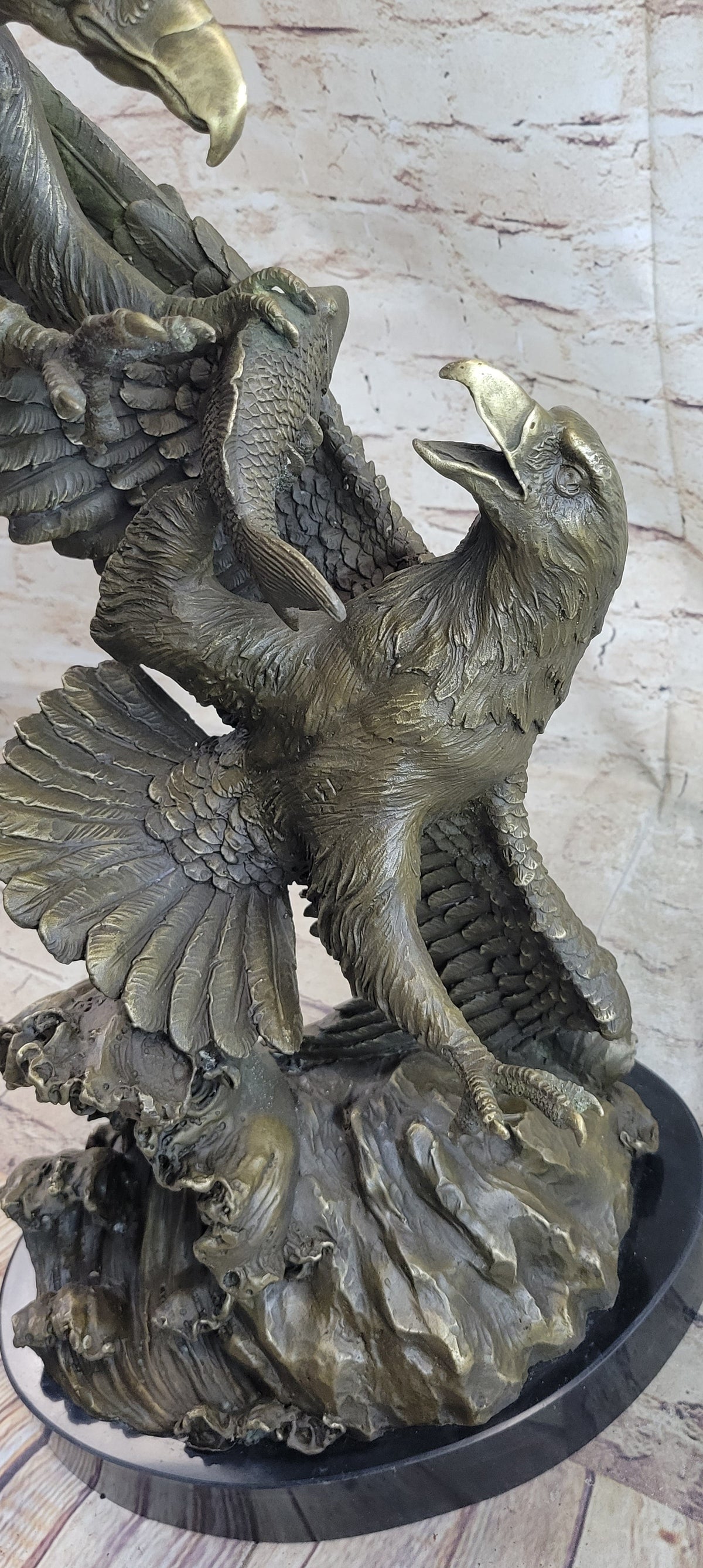 Fighting Eagles Birds Bronze Statue Sculpture Figure Signed Original Marble Base