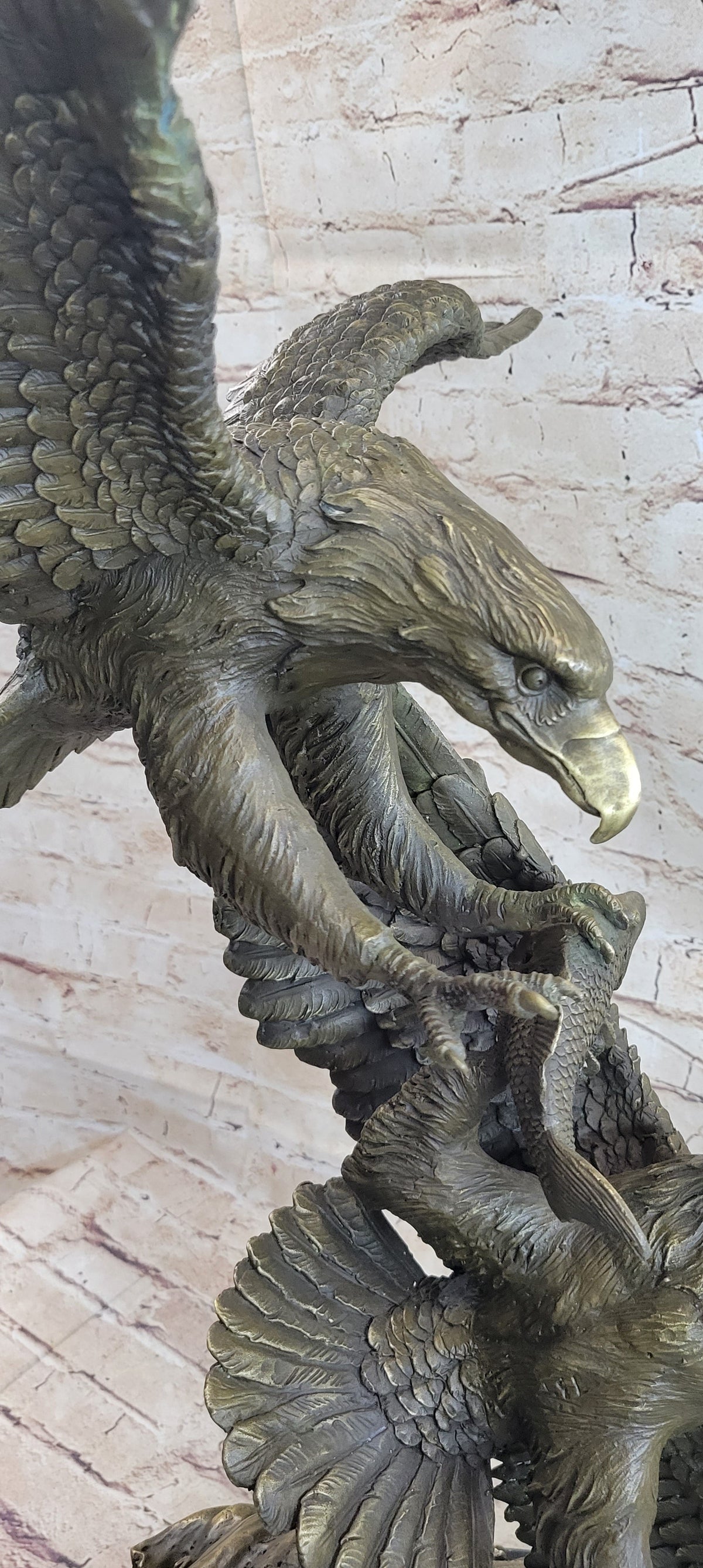 Fighting Eagles Birds Bronze Statue Sculpture Figure Signed Original Marble Base