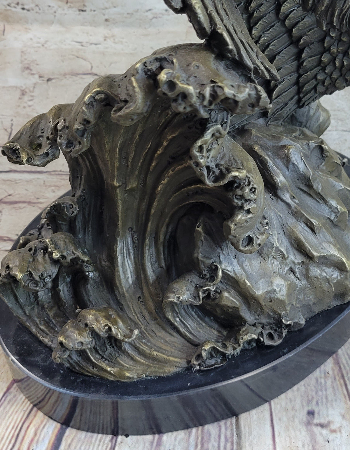 Fighting Eagles Birds Bronze Statue Sculpture Figure Signed Original Marble Base