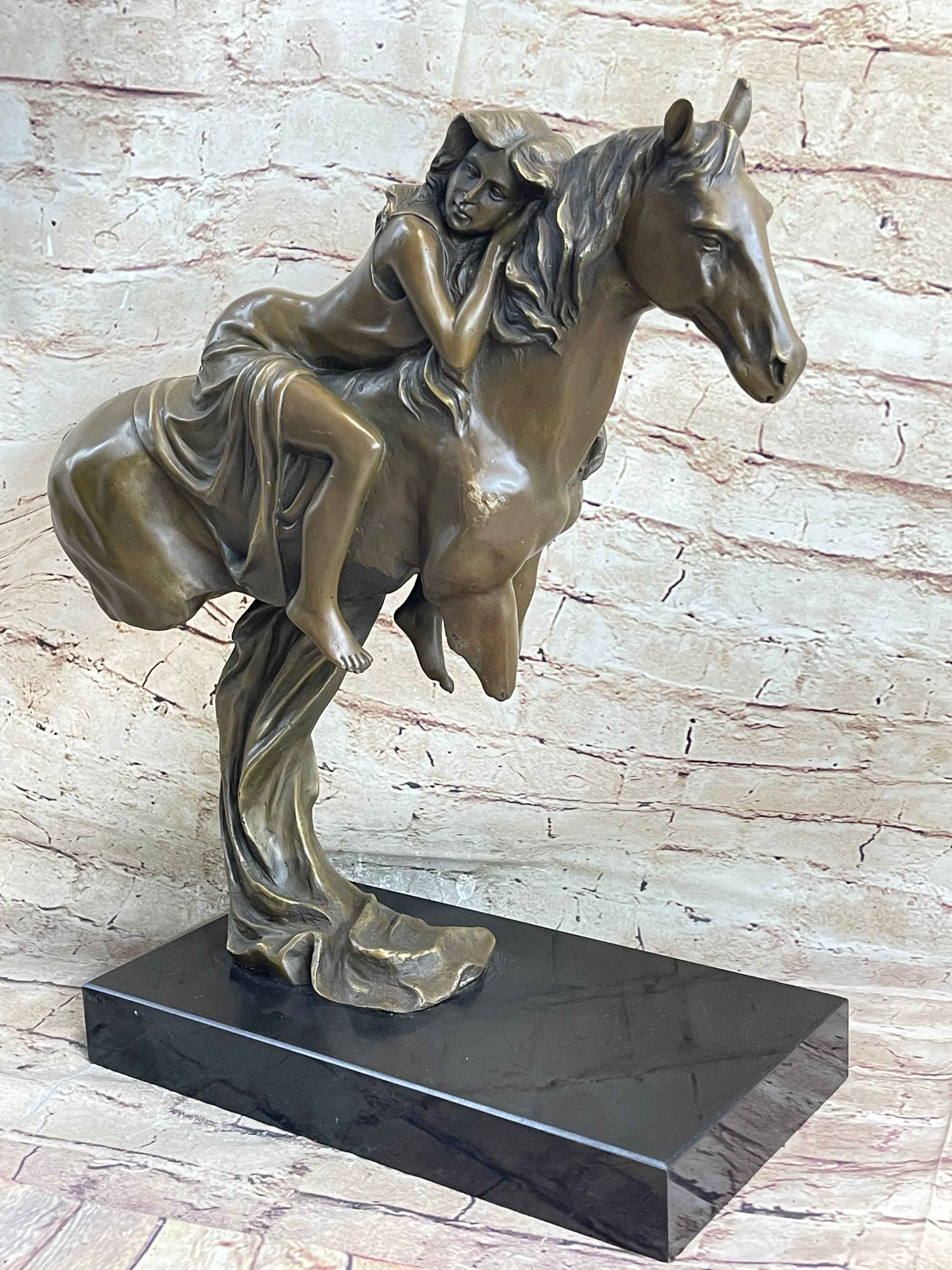 Young Woman on Horseback - Surreal Abstract Bronze Sculpture Horse Lover Art