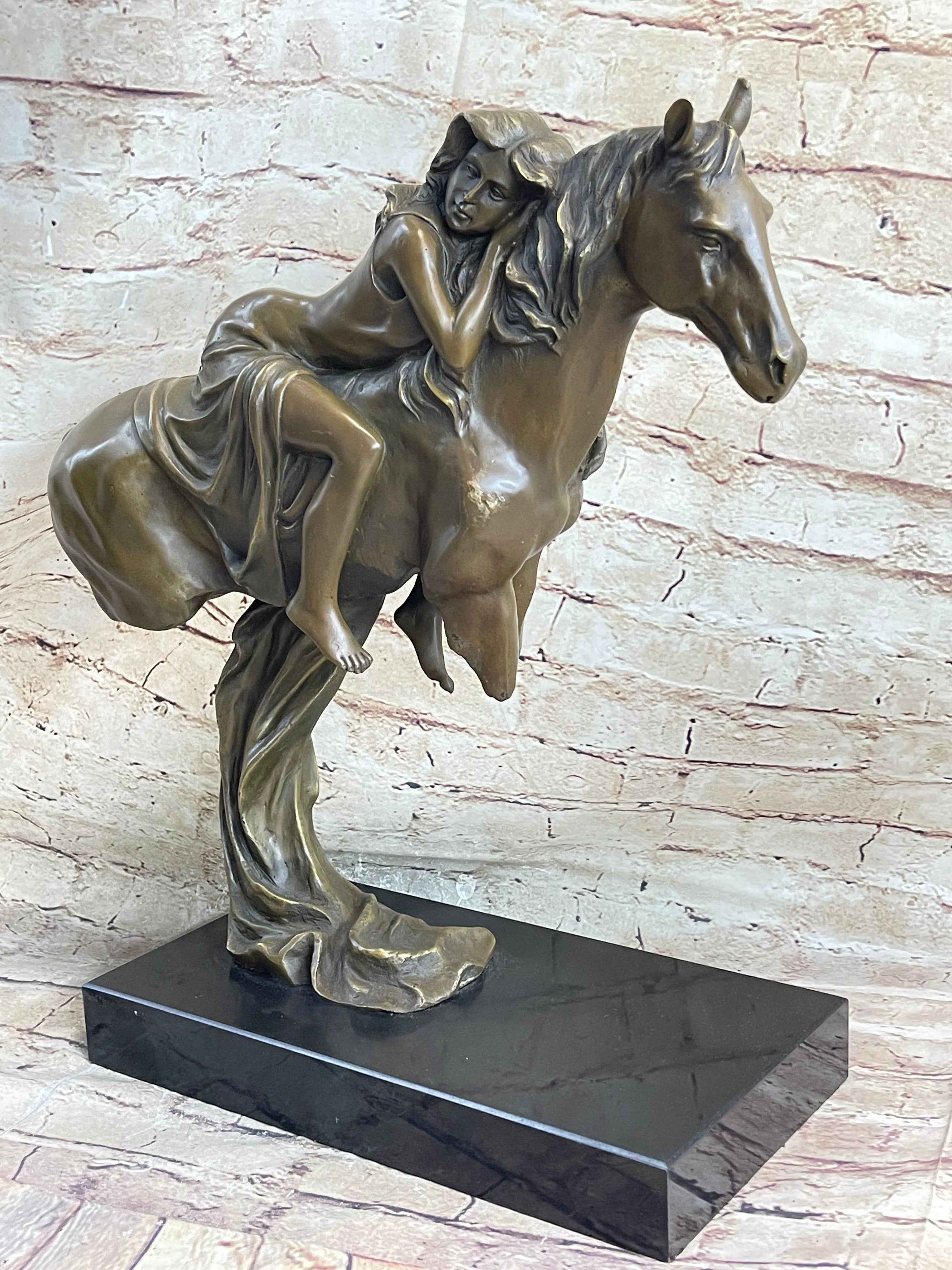 Young Woman on Horseback - Surreal Abstract Bronze Sculpture Horse Lover Art