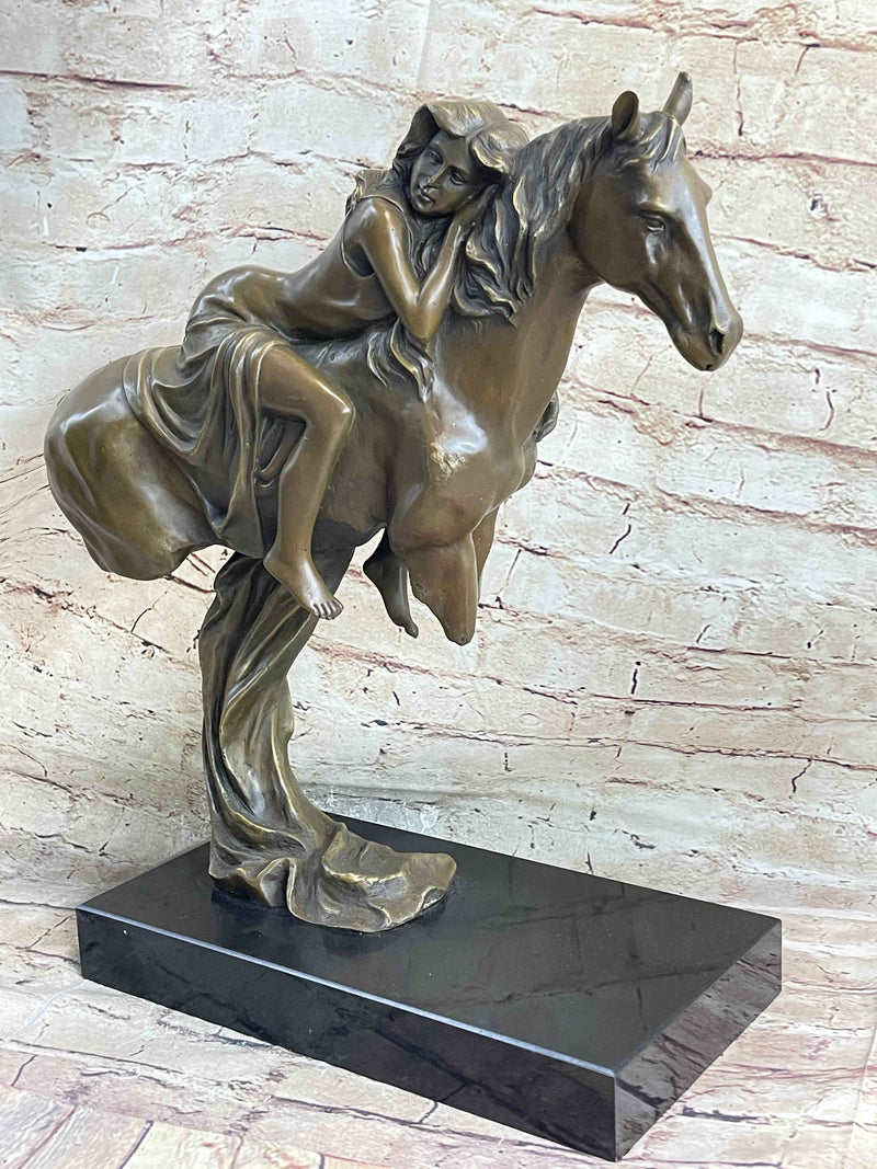 Young Woman on Horseback - Surreal Abstract Bronze Sculpture Horse Lover Art