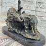 Hot Cast Bronze Sculpture Statue of Two Elephants on Marble Base