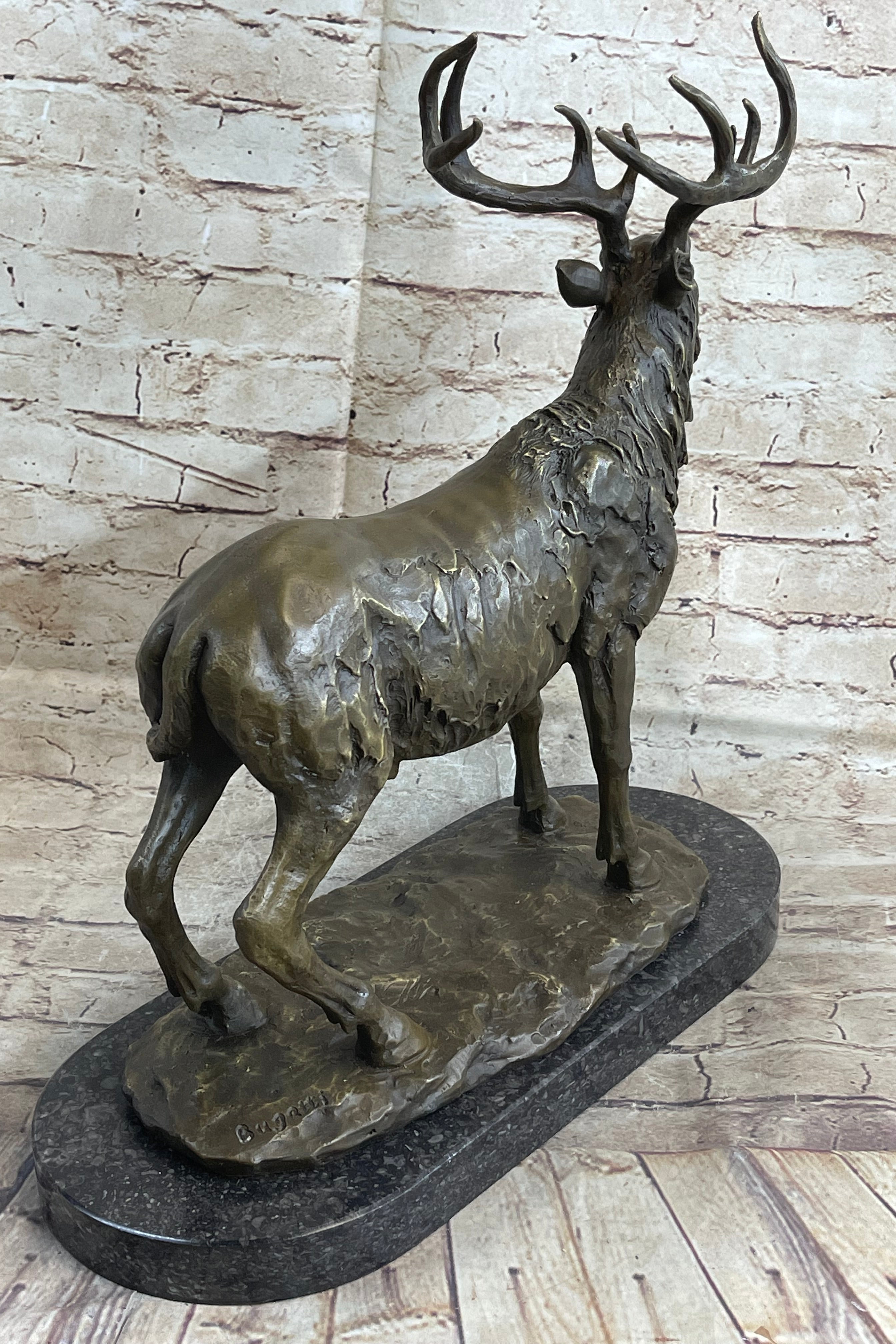 Bronze Marble Statue Elk Deer Stag Hunter Wildlife Art Sculpture Figure Figurine