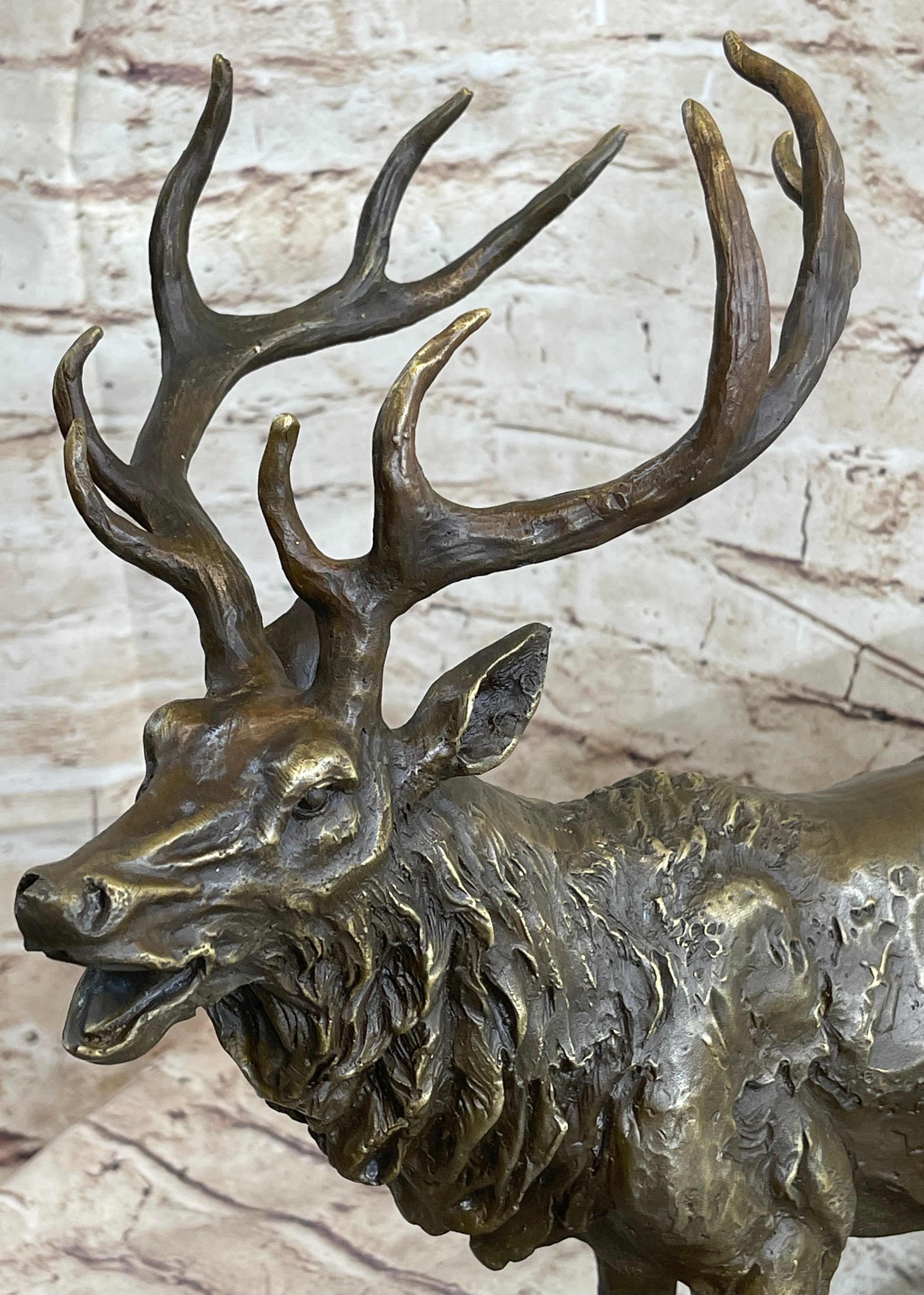 Bronze Marble Statue Elk Deer Stag Hunter Wildlife Art Sculpture Figure Figurine