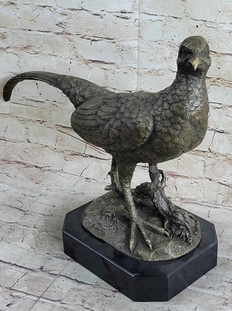 Pheasant Grouse Game Bird Hunter Bronze Marble Statue Sculpture Wildlife Trophy
