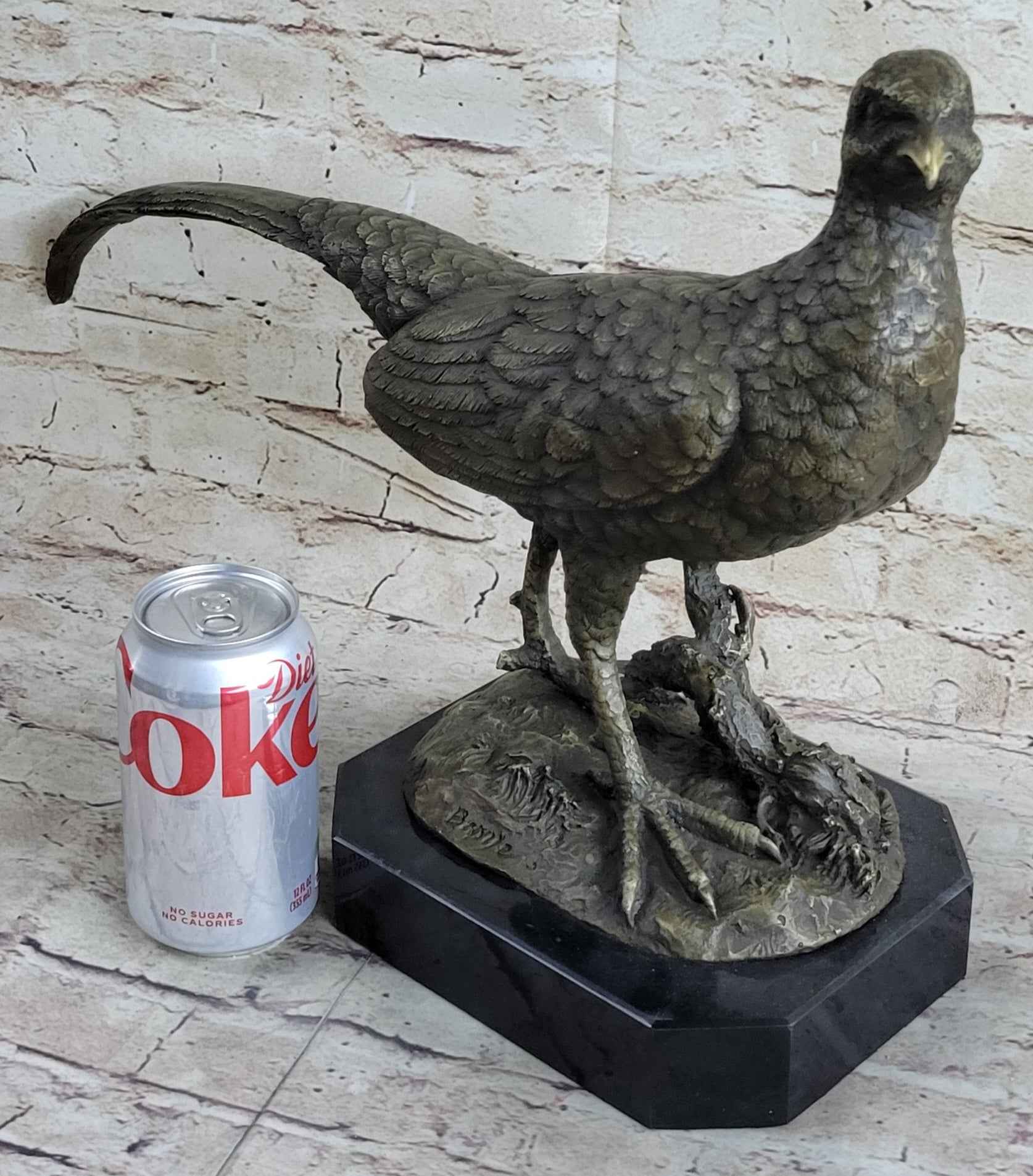 Pheasant Grouse Game Bird Hunter Bronze Marble Statue Sculpture Wildlife Trophy