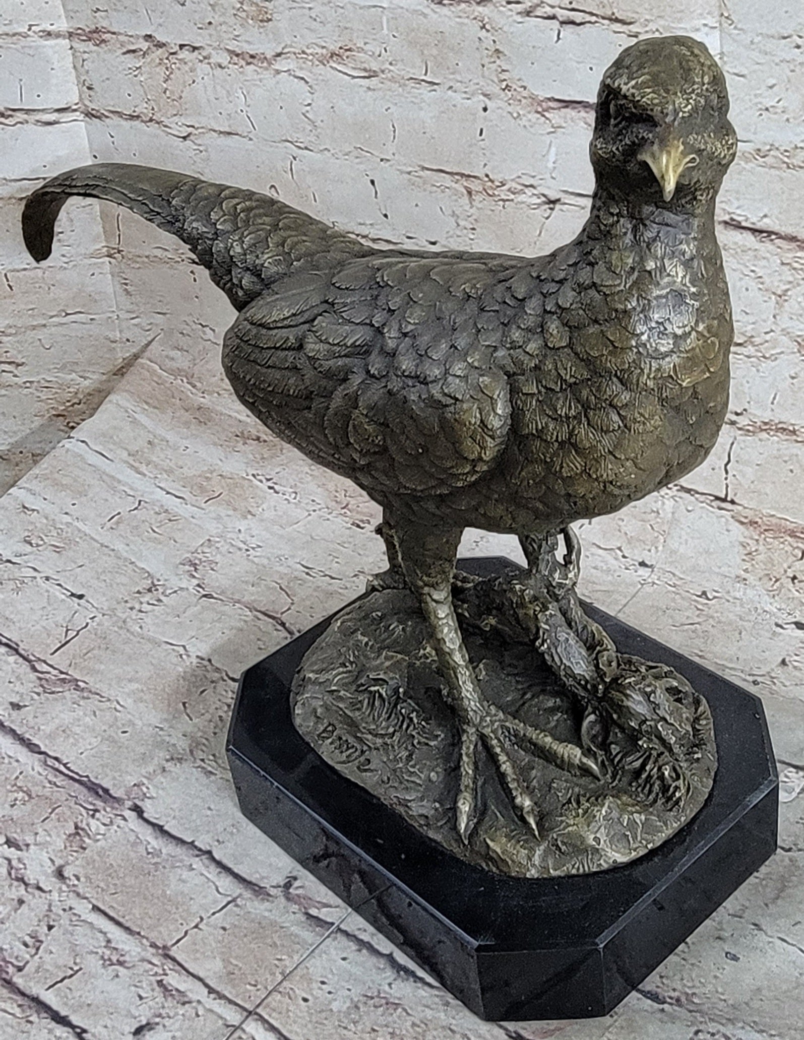 Pheasant Grouse Game Bird Hunter Bronze Marble Statue Sculpture Wildlife Trophy