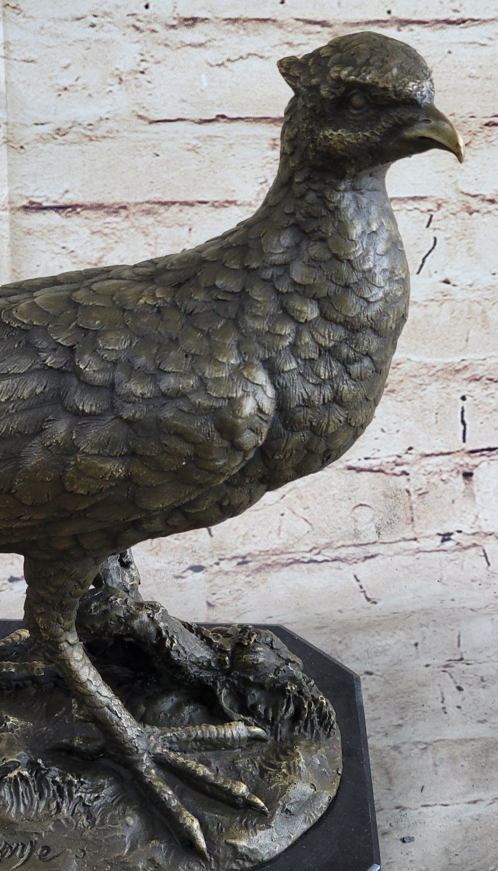 Pheasant Grouse Game Bird Hunter Bronze Marble Statue Sculpture Wildlife Trophy