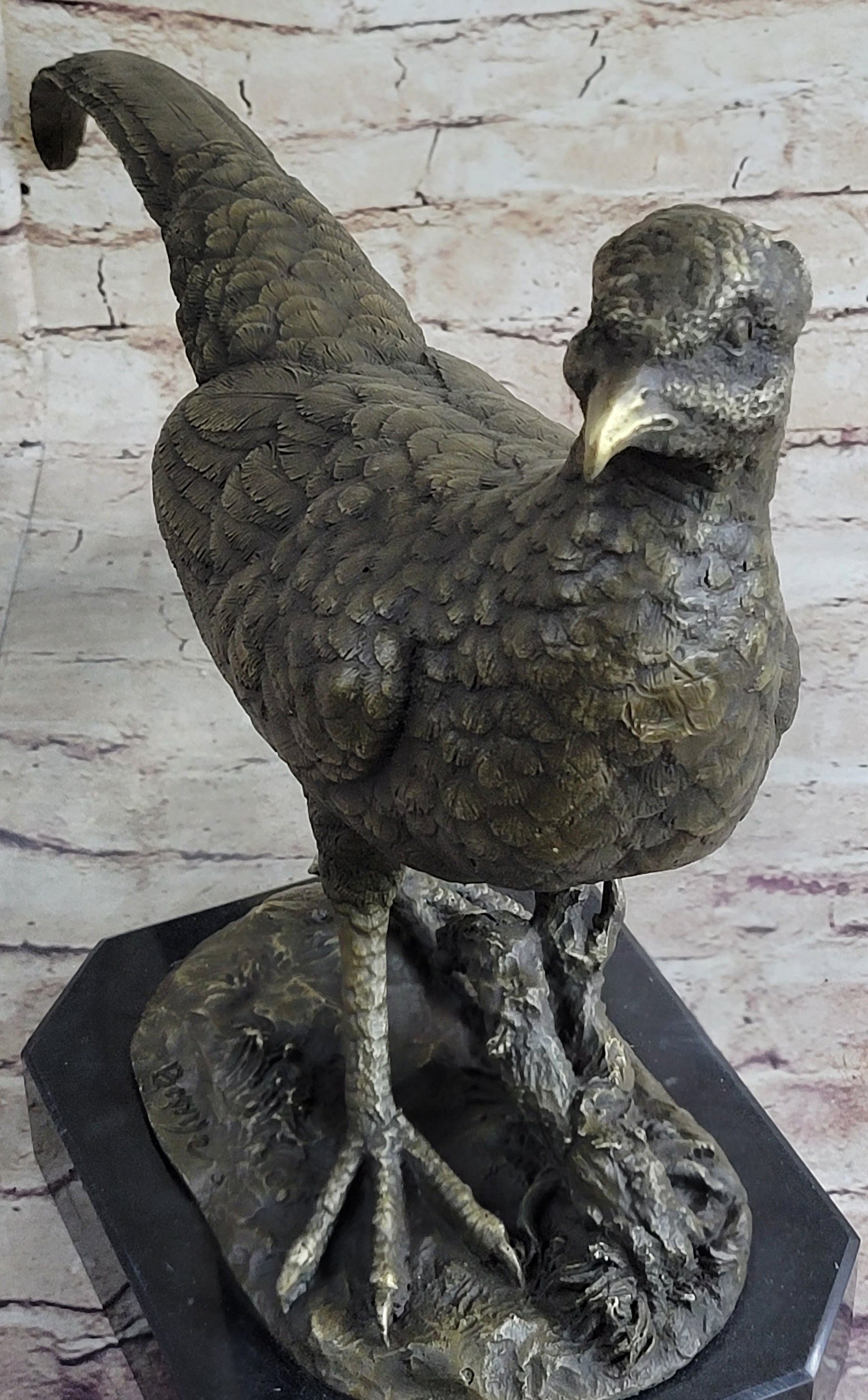 Pheasant Grouse Game Bird Hunter Bronze Marble Statue Sculpture Wildlife Trophy
