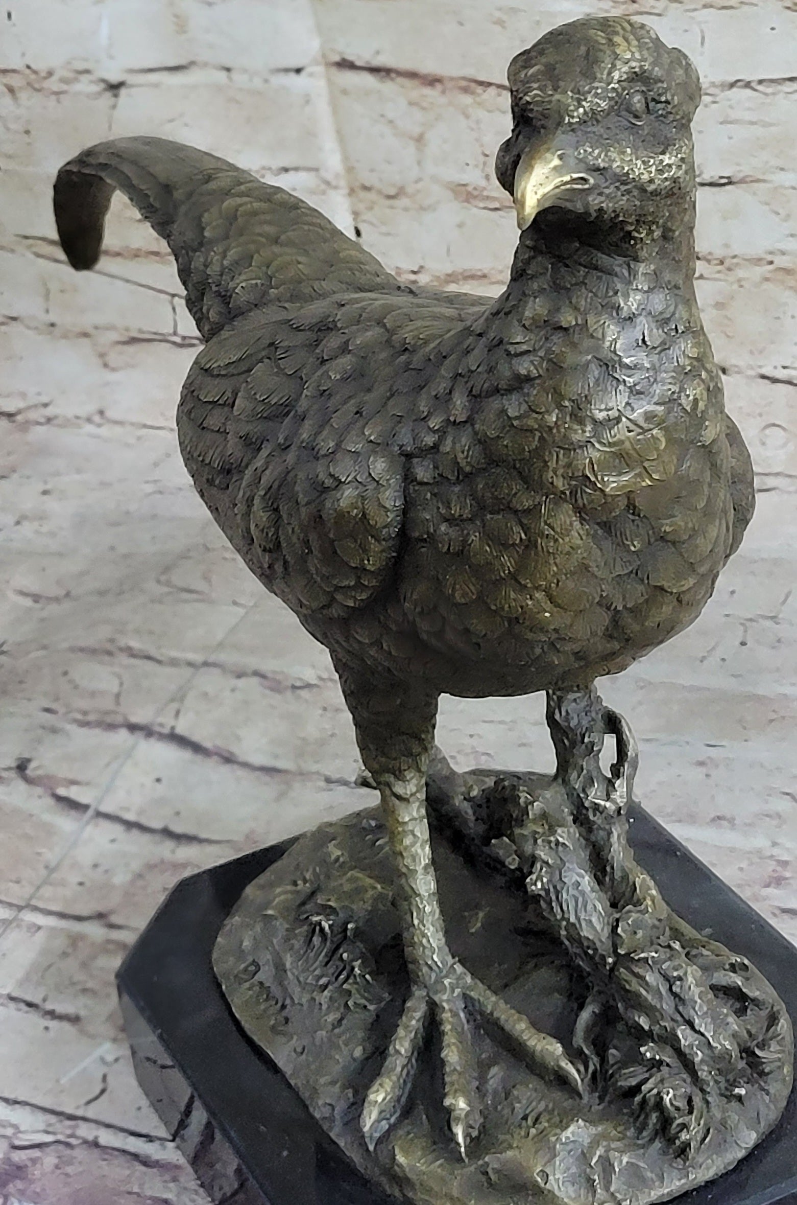 Pheasant Grouse Game Bird Hunter Bronze Marble Statue Sculpture Wildlife Trophy