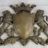 Coat of Arms Family Crest Lions Crown Bronze Wall Mounted Hanging Sculpture 13" x 16"