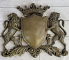 Coat of Arms Family Crest Lions Crown Bronze Wall Mounted Hanging Sculpture 13" x 16"