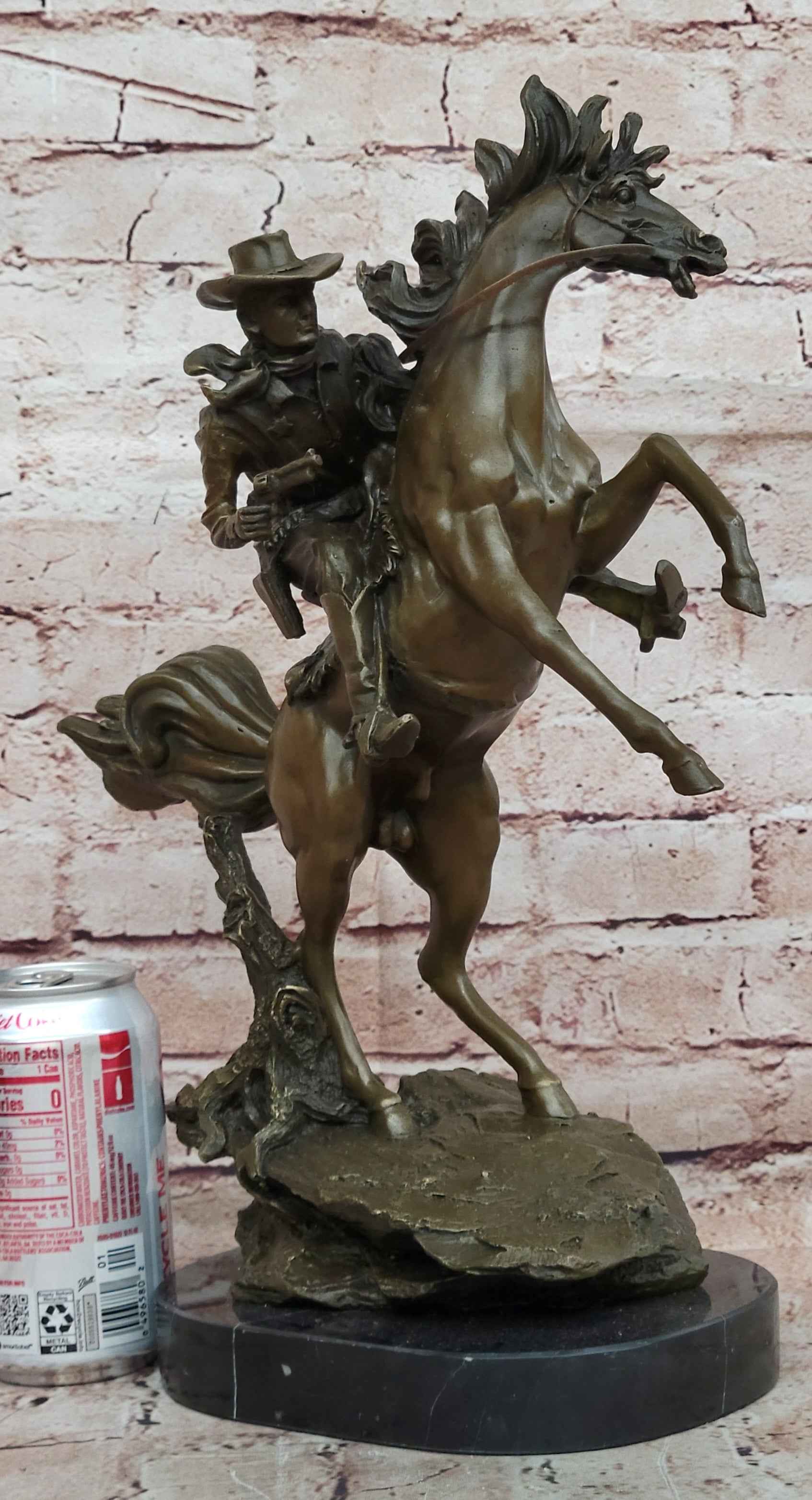 Country Western Wild West Cowboy Gunslinger on Horseback Bronze Sculpture Decor
