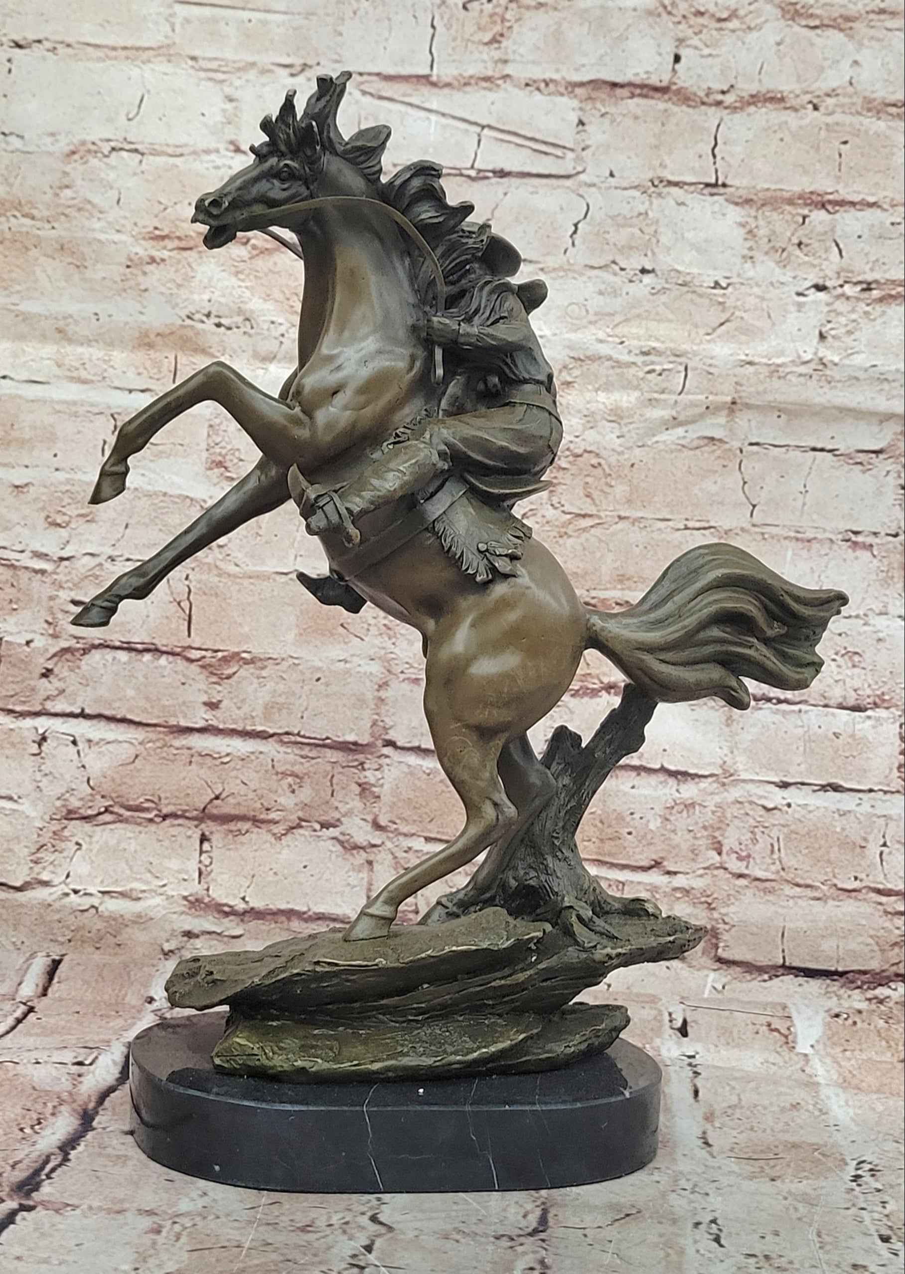 Country Western Wild West Cowboy Gunslinger on Horseback Bronze Sculpture Decor