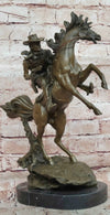 Country Western Wild West Cowboy Gunslinger on Horseback Bronze Sculpture Decor