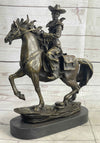 Miniature Bronze Cowboy on Horseback Statue Sculpture Figure Marble Base 14" x 7"