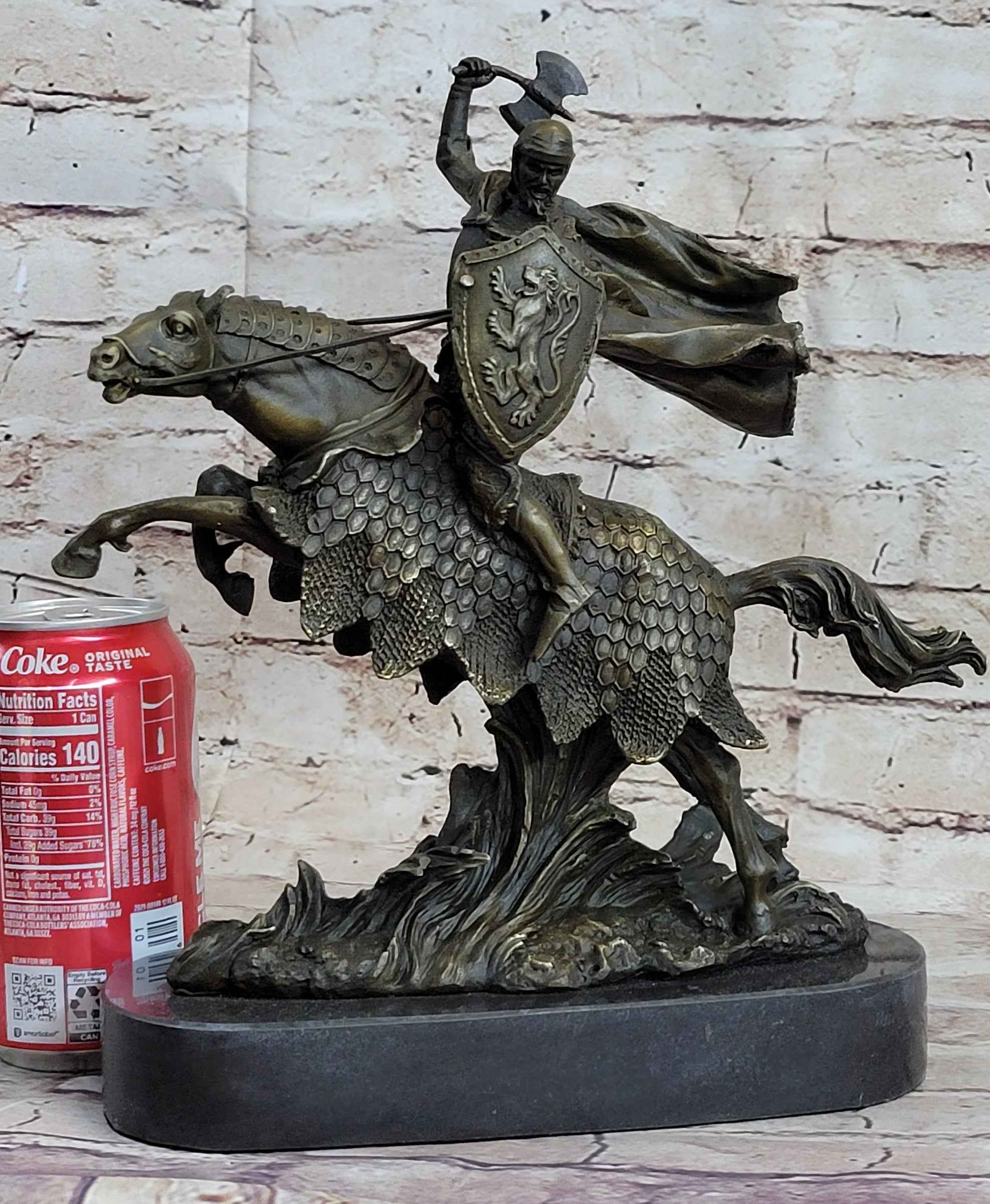 European Knight on Horseback Armored Horse Bronze Sculpture Statue Figure by Kamiko