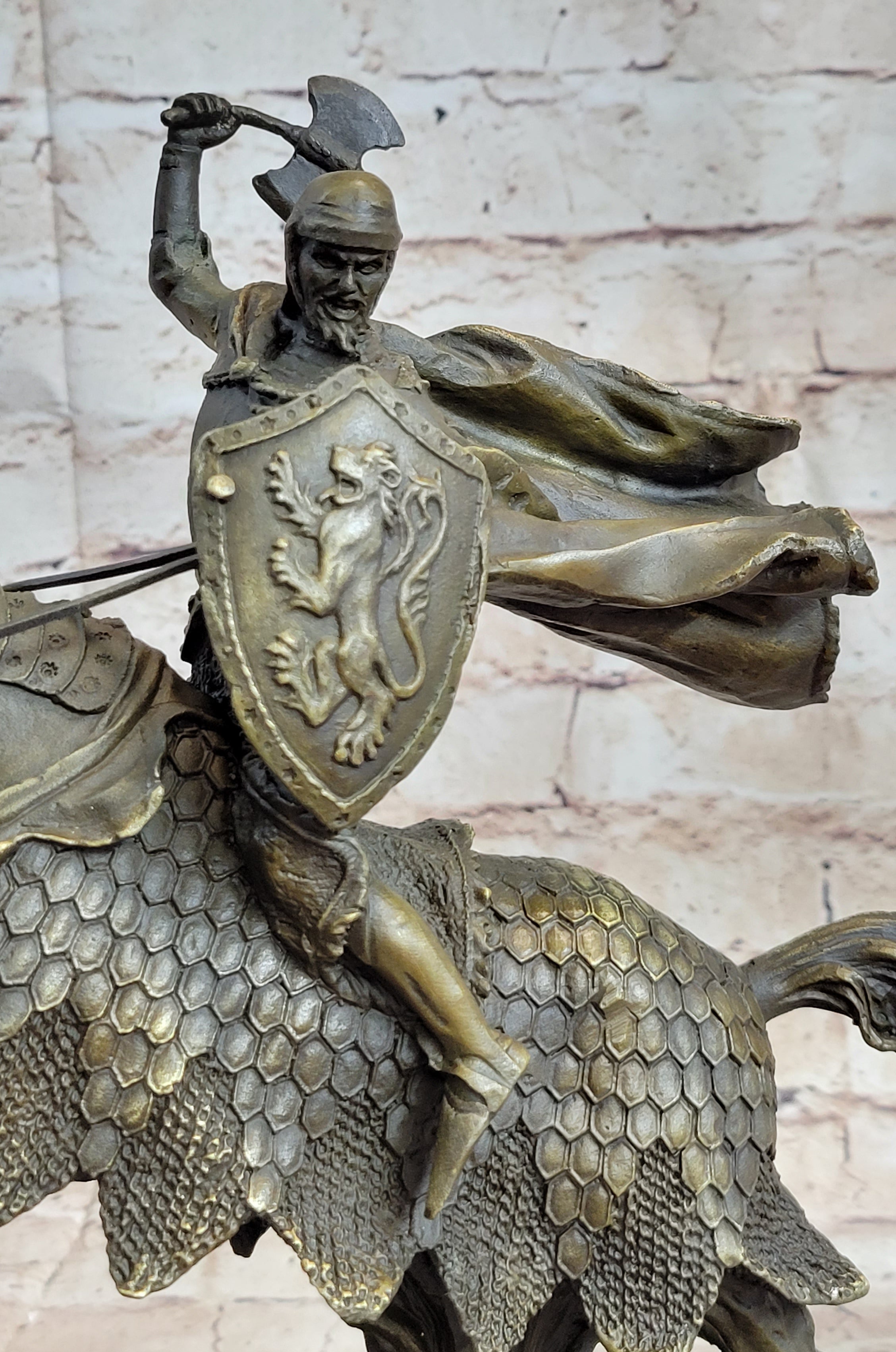 European Knight on Horseback Armored Horse Bronze Sculpture Statue Figure by Kamiko