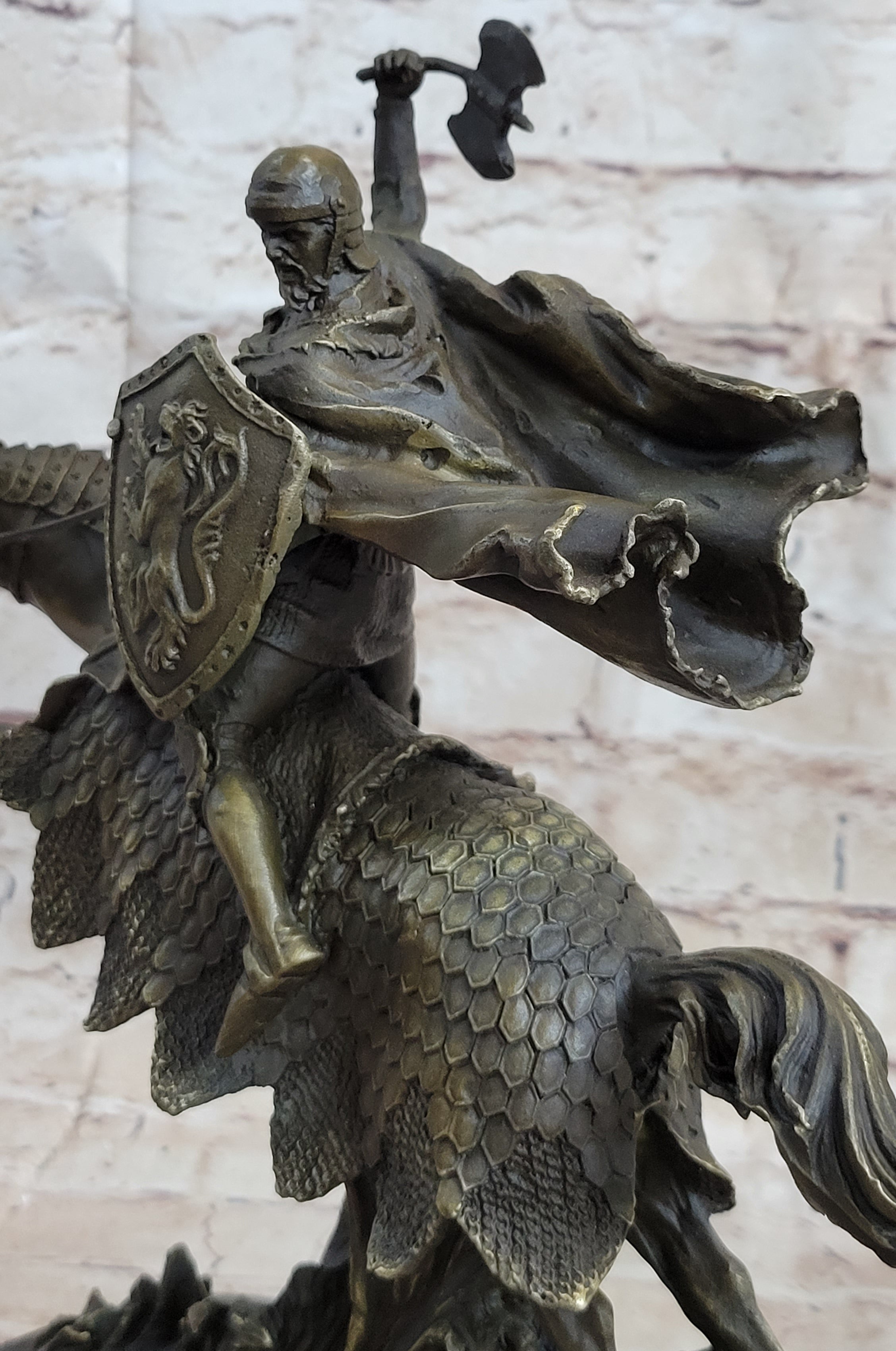 European Knight on Horseback Armored Horse Bronze Sculpture Statue Figure by Kamiko