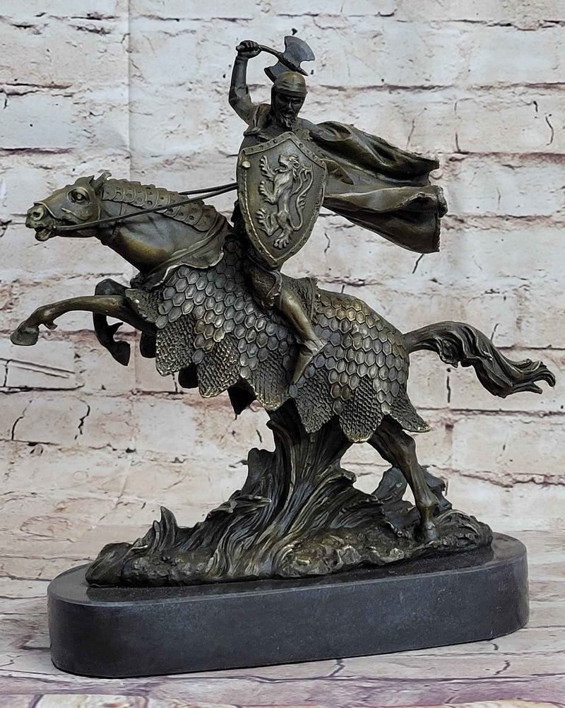European Knight on Horseback Armored Horse Bronze Sculpture Statue Figure by Kamiko